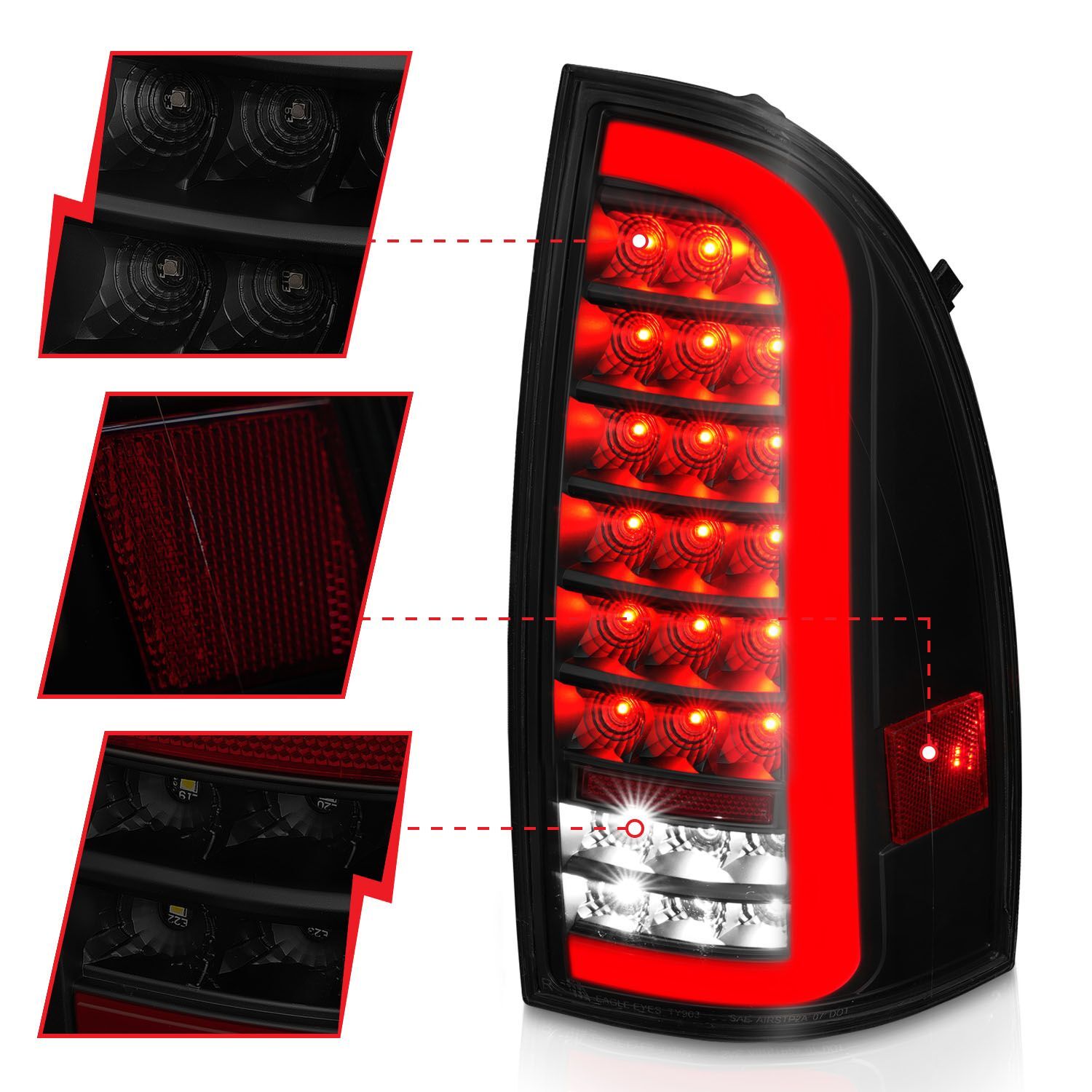 2005-2015 Toyota Tacoma Anzo Full LED Tail Lights W/ Light Bar Sequential Black Housing Smoke Lens