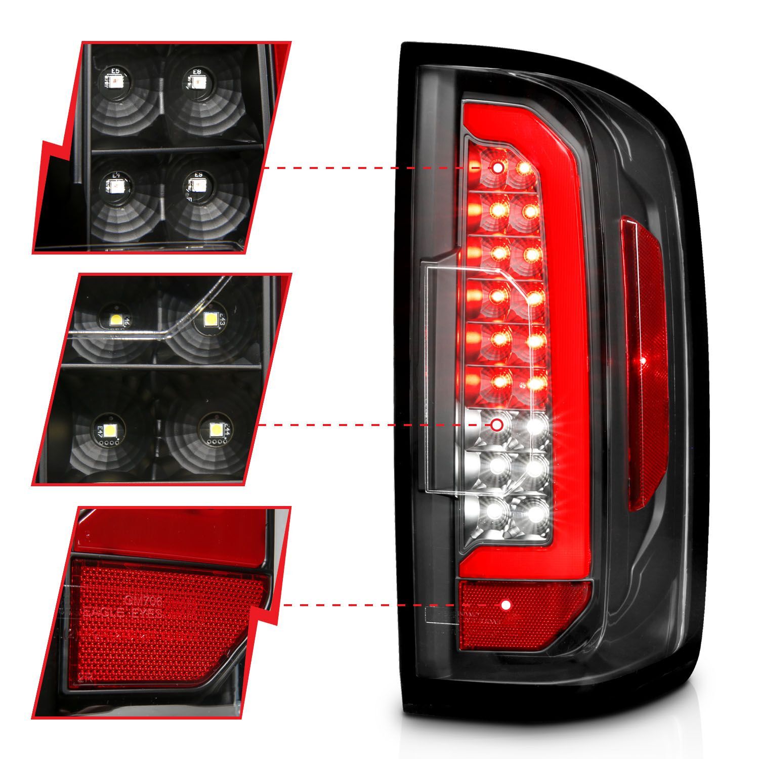 2015-2022 Chevrolet Colorado Anzo Full LED Tail Lights W/ Red Light Bar Black Housing Clear Lens