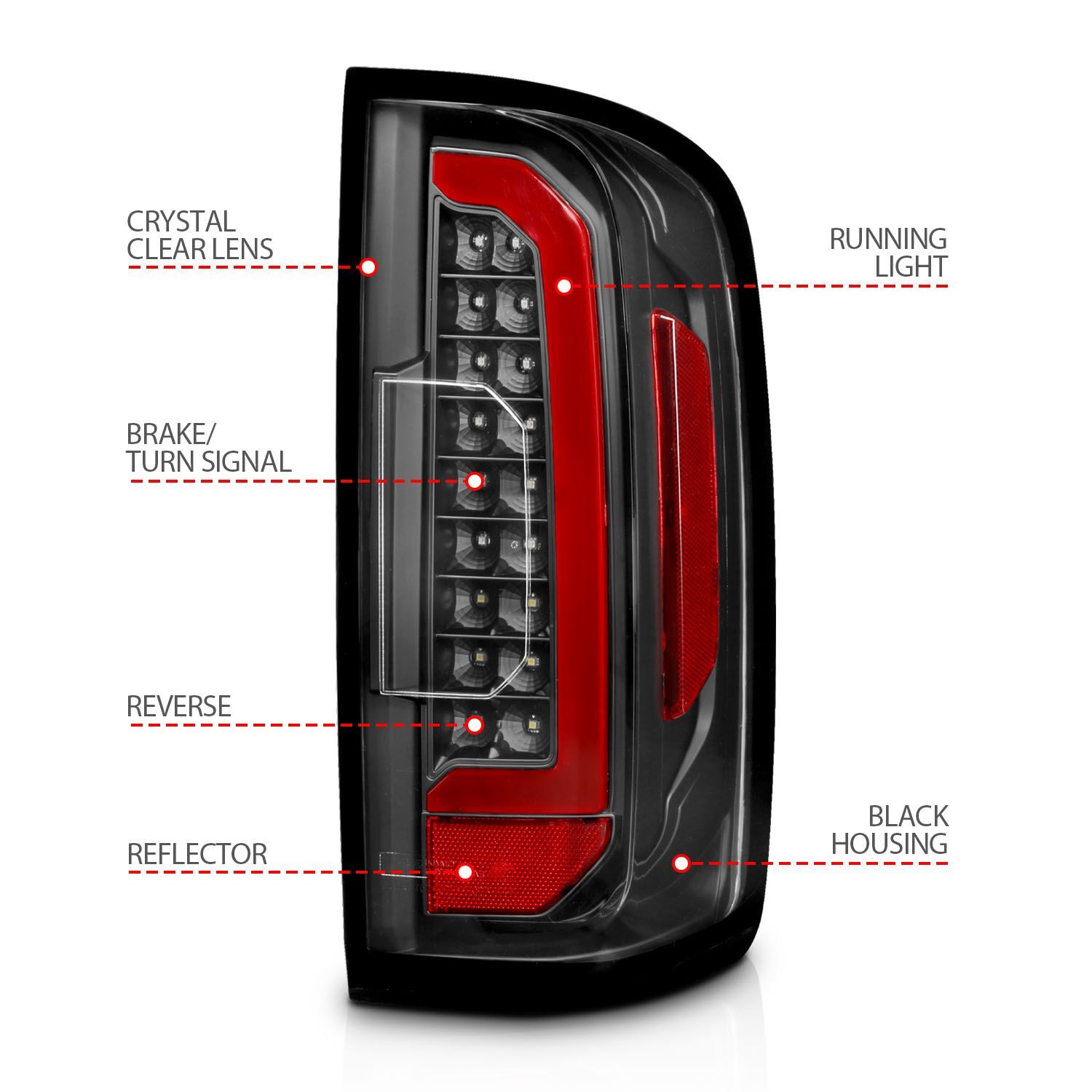 2015-2022 Chevrolet Colorado Anzo Full LED Tail Lights W/ Red Light Bar Black Housing Clear Lens