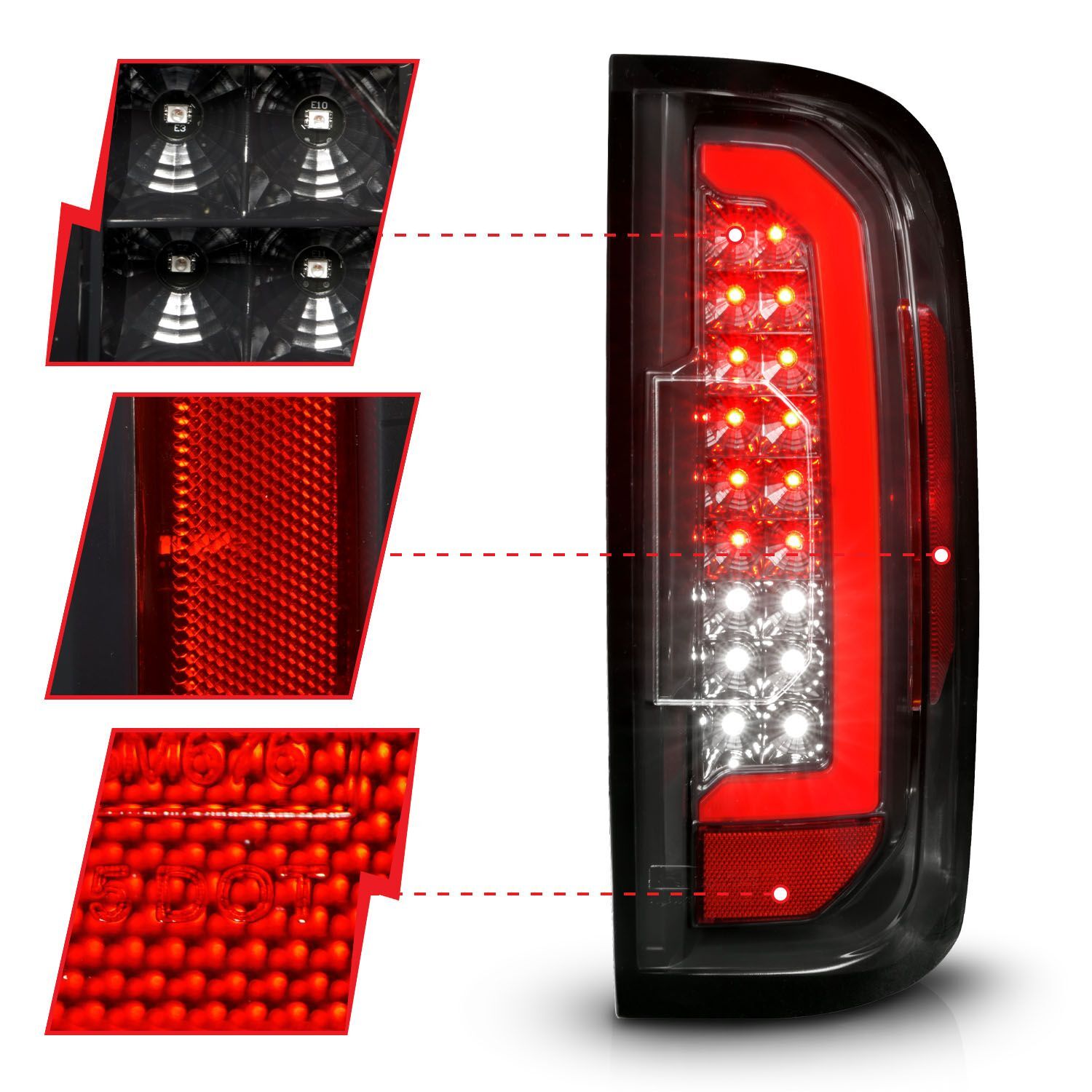2015-2022 GMC Canyon Anzo Full LED Tail Lights W/ Red Light Bar Black Housing Clear Lens