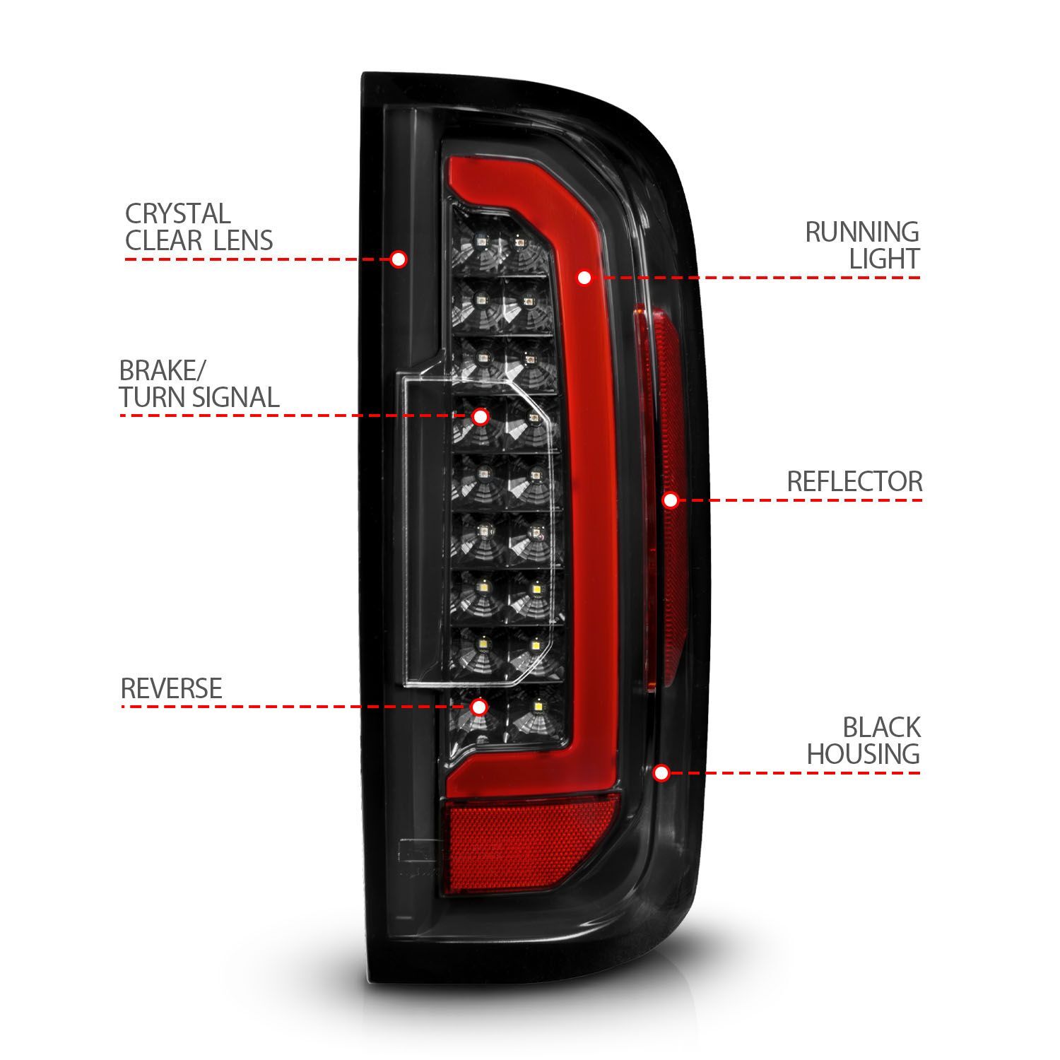 2015-2022 GMC Canyon Anzo Full LED Tail Lights W/ Red Light Bar Black Housing Clear Lens