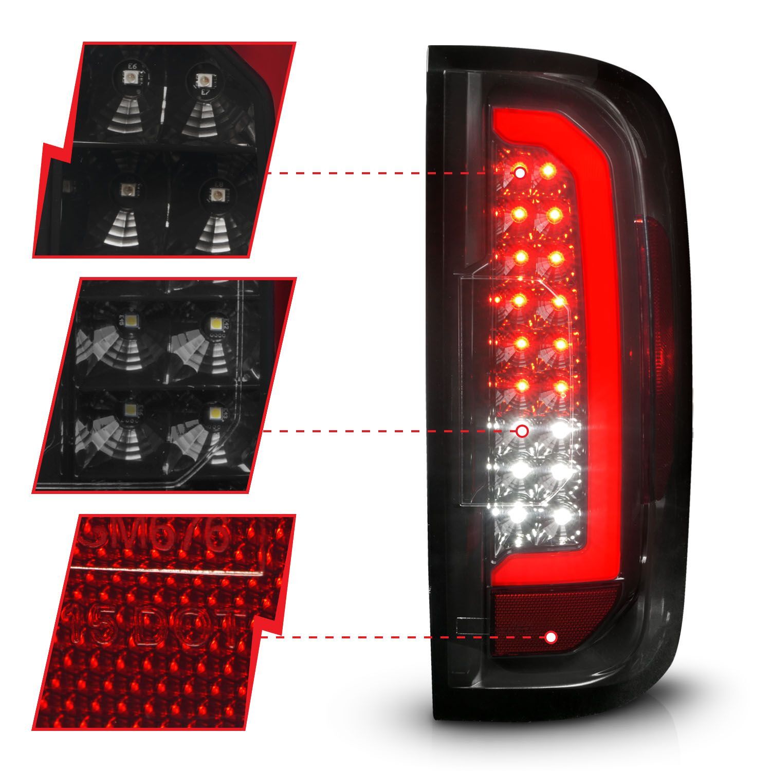 2015-2022 GMC Canyon Anzo Full LED Tail Lights W/ Red Light Bar Black Housing Smoke Lens
