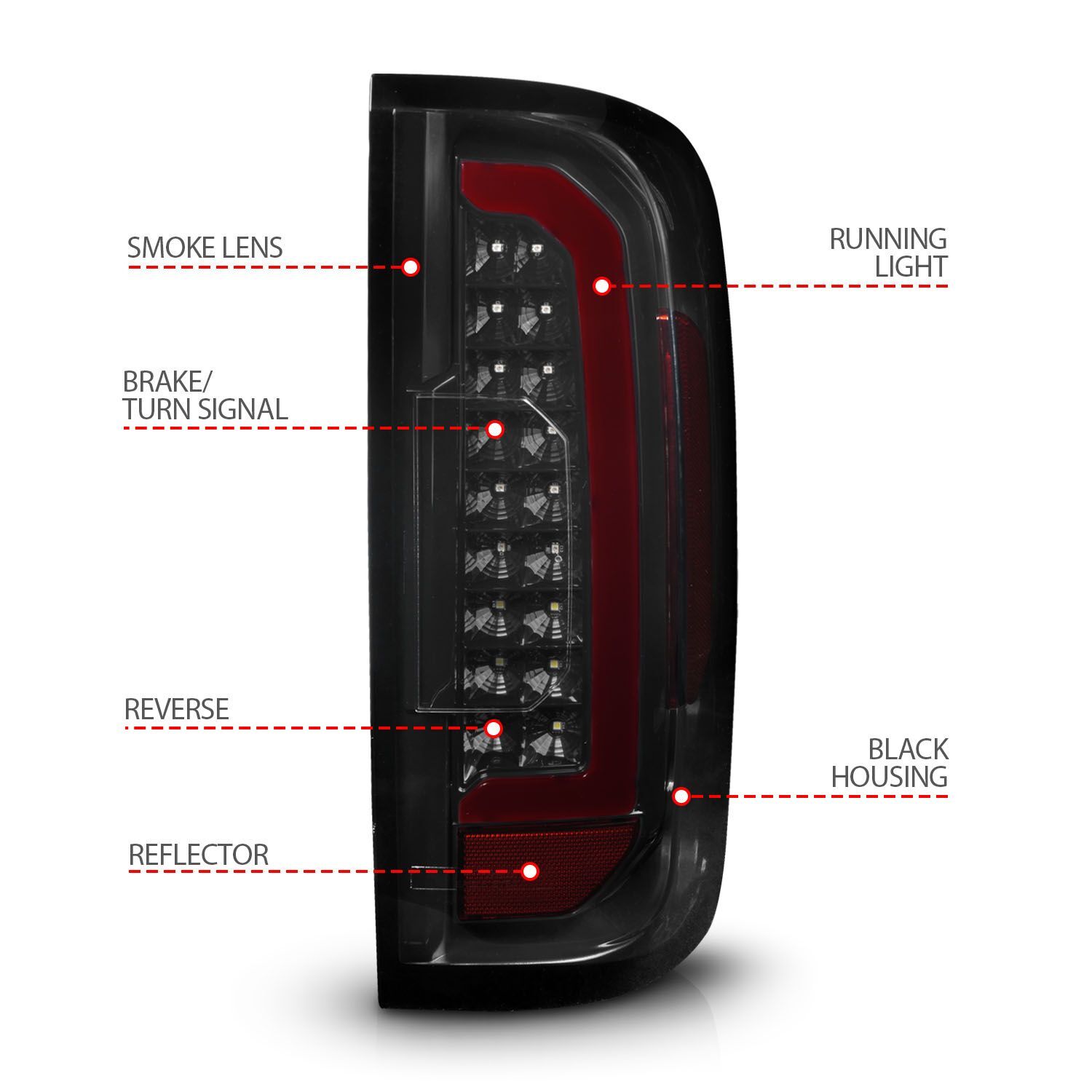 2015-2022 GMC Canyon Anzo Full LED Tail Lights W/ Red Light Bar Black Housing Smoke Lens