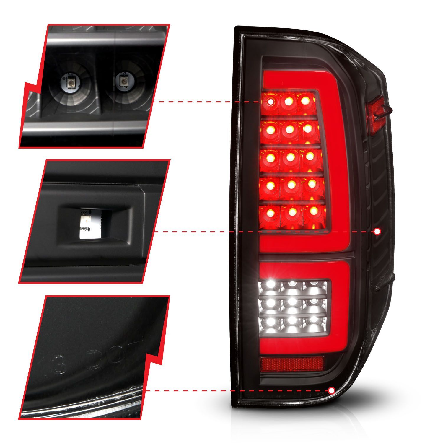 2014-2021 Toyota Tundra Anzo Full LED Tail Lights W/ Red Light Bar Sequential Signal Black Housing Clear Lens