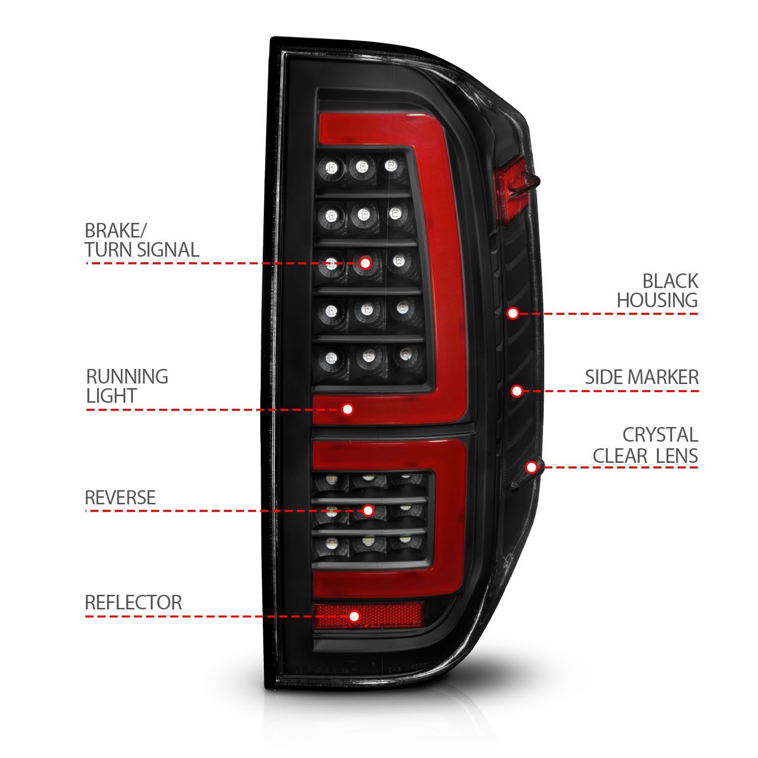 2014-2021 Toyota Tundra Anzo Full LED Tail Lights W/ Red Light Bar Sequential Signal Black Housing Clear Lens