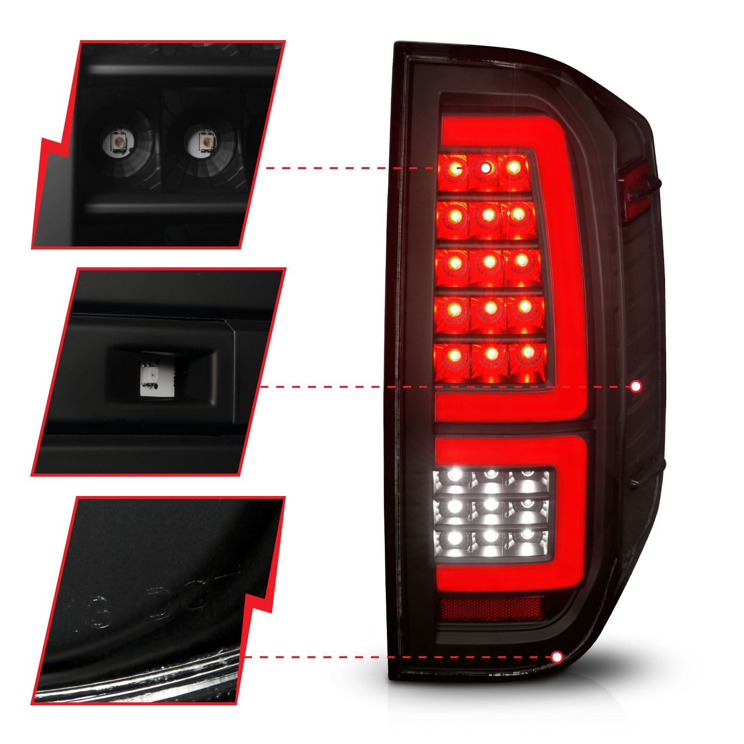 2014-2021 Toyota Tundra Anzo Full LED Tail Lights W/ Red Light Bar Sequential Signal Black Housing Smoke Lens