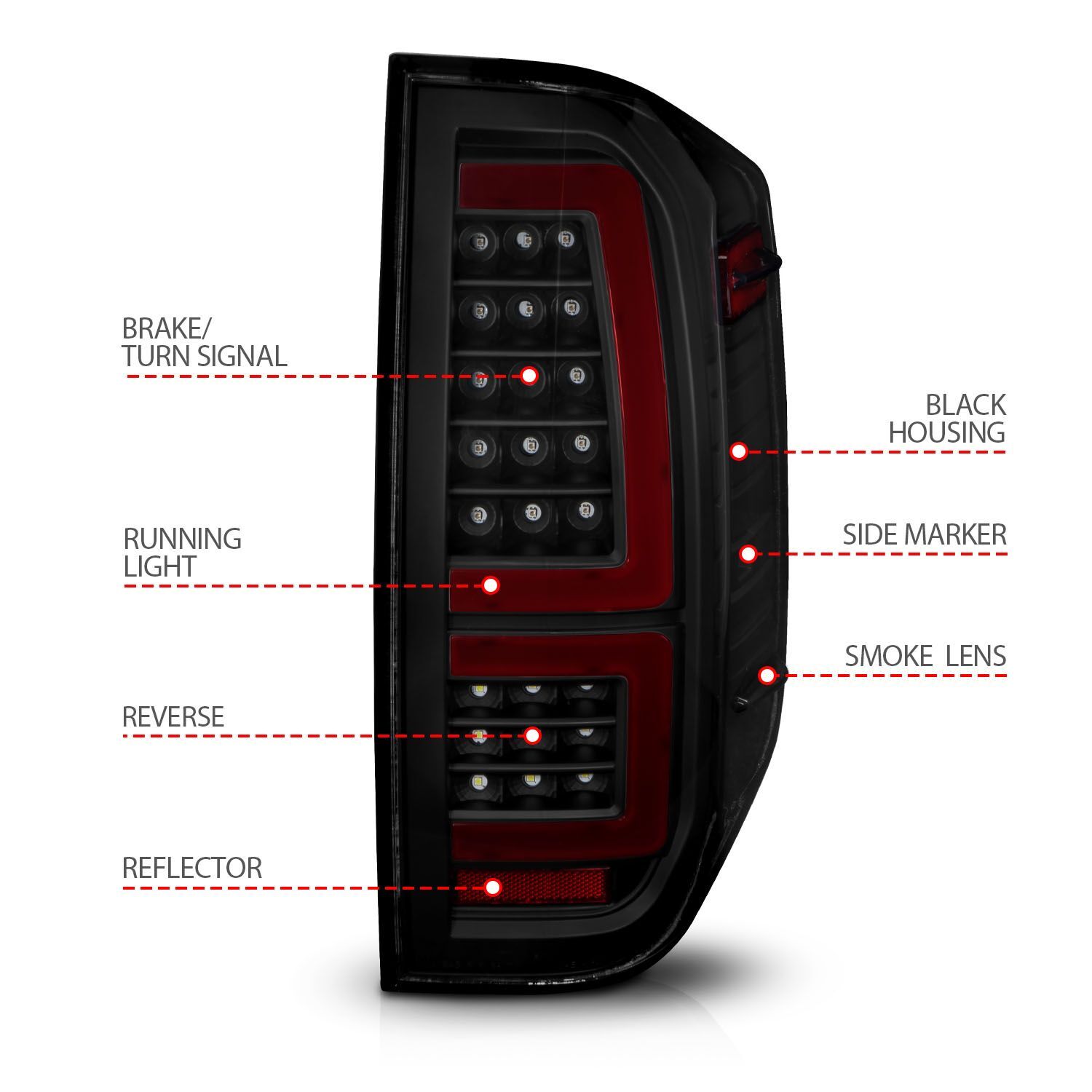 2014-2021 Toyota Tundra Anzo Full LED Tail Lights W/ Red Light Bar Sequential Signal Black Housing Smoke Lens