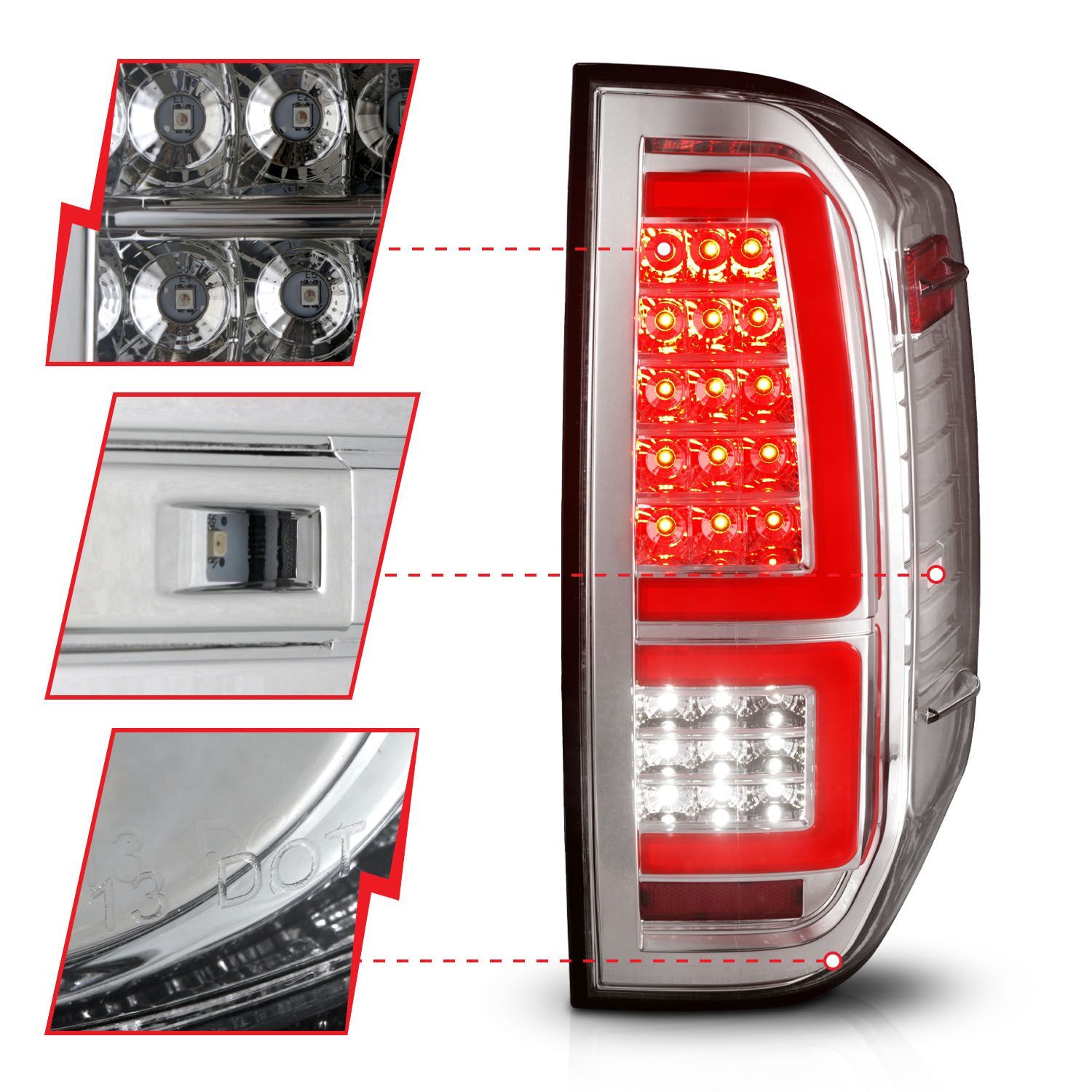 2014-2021 Toyota Tundra Anzo Full LED Tail Lights W/ Red Light Bar Sequential Signal Chrome Housing Clear Lens