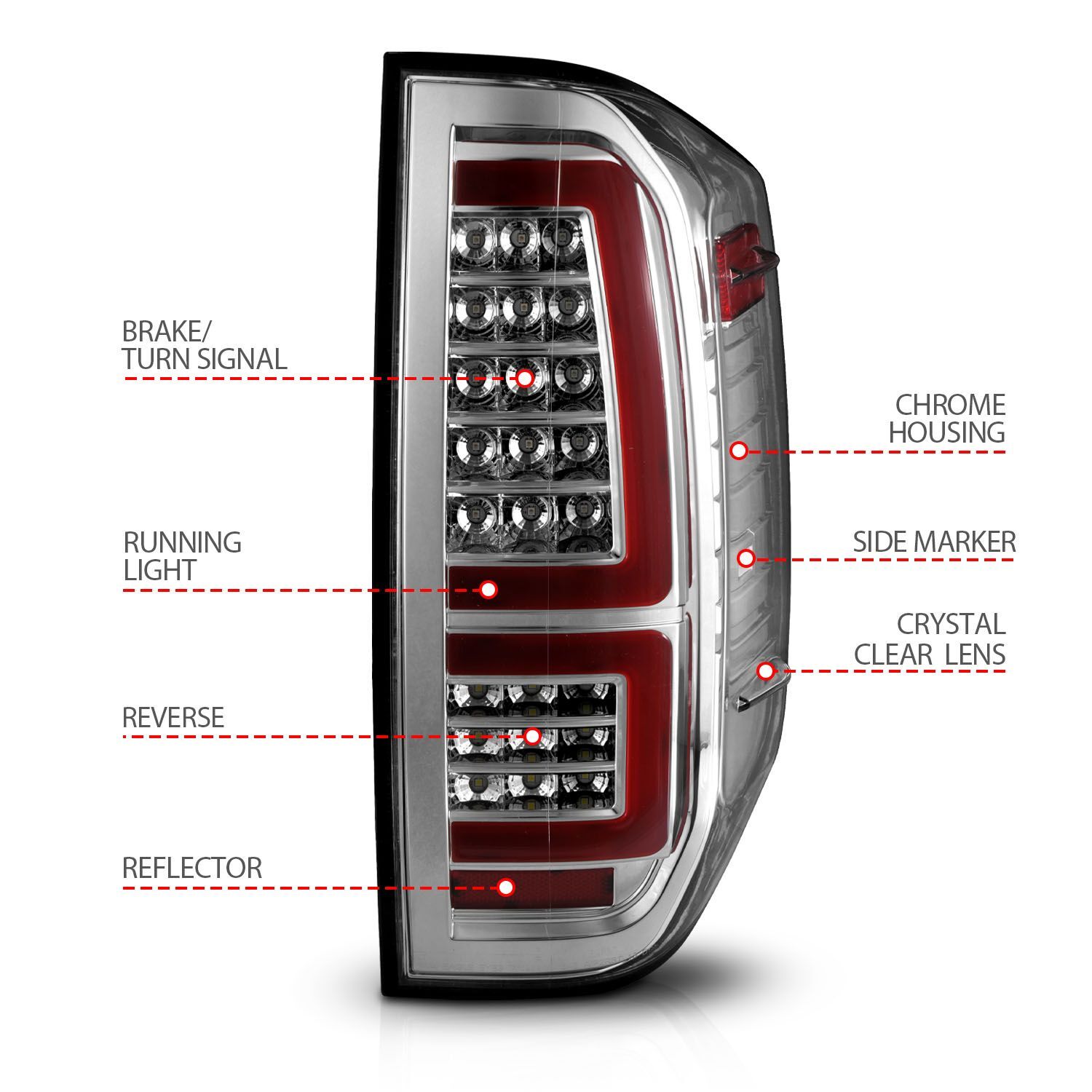 2014-2021 Toyota Tundra Anzo Full LED Tail Lights W/ Red Light Bar Sequential Signal Chrome Housing Clear Lens