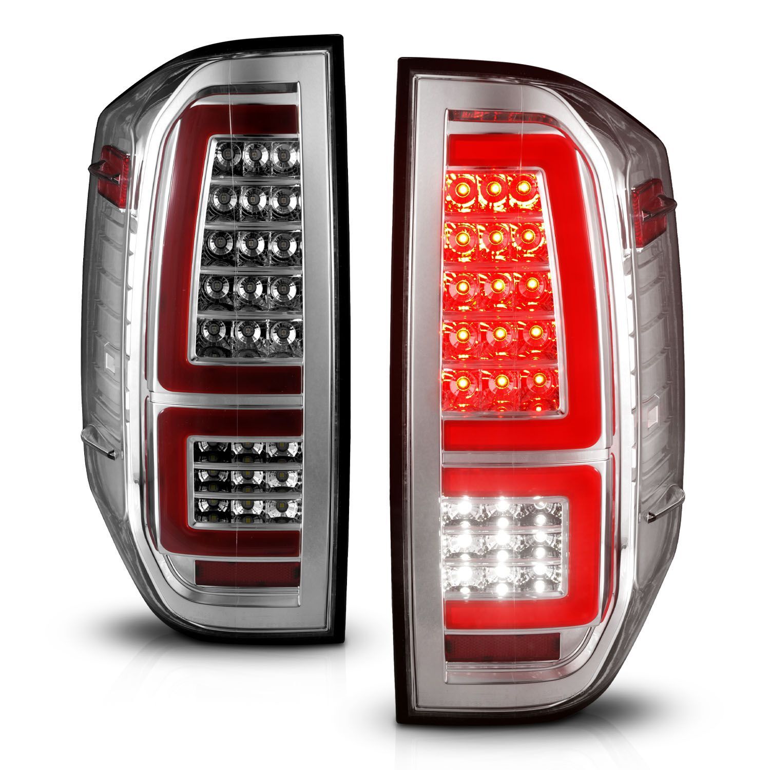 2014-2021 Toyota Tundra Anzo Full LED Tail Lights W/ Red Light Bar Sequential Signal Chrome Housing Clear Lens - 311438