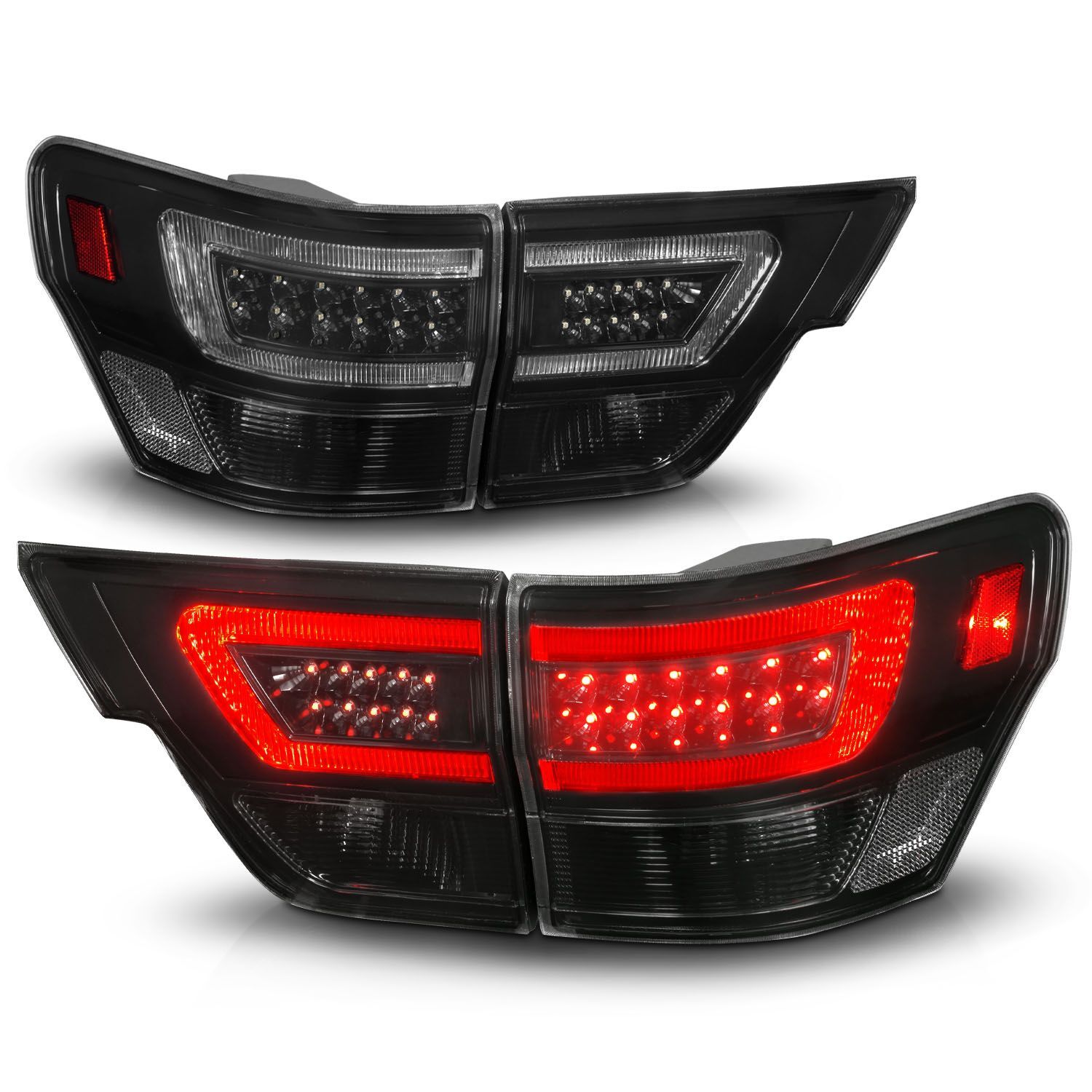 2011-2013 Jeep Grand Cherokee Anzo LED Tail Lights W/ Light Bar Black Housing Smoke Lens 4PC - 311440