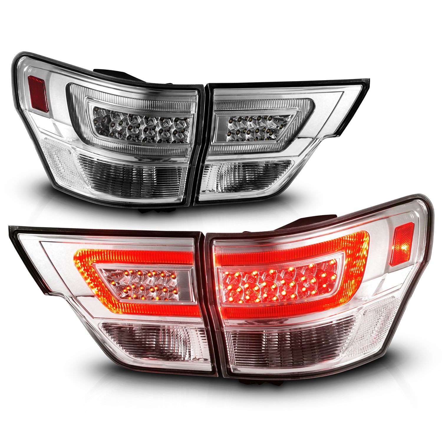2011-2013 Jeep Grand Cherokee Anzo LED Tail Lights W/ Light Bar Chrome Housing Clear Lens 4PC - 311441