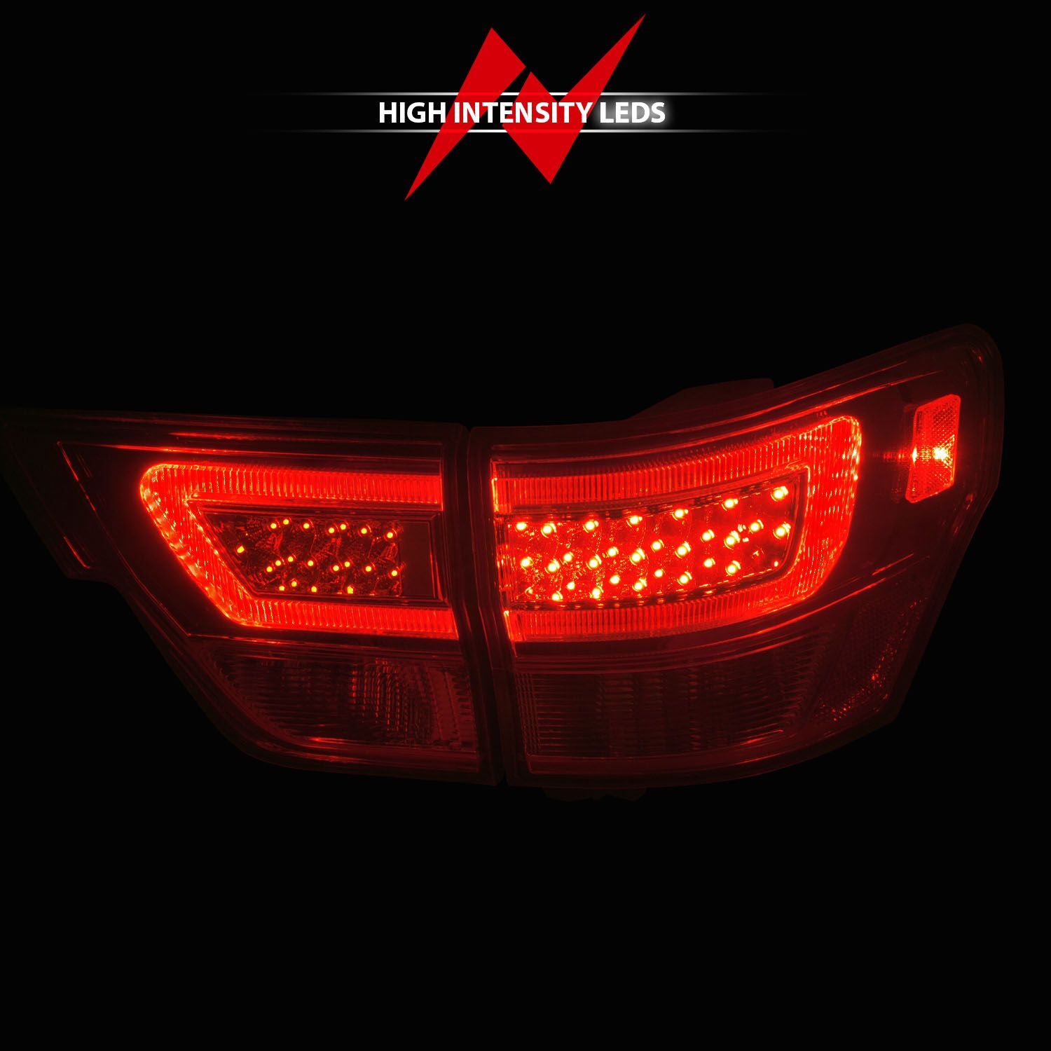 2011-2013 Jeep Grand Cherokee Anzo LED Tail Lights W/ Light Bar Chrome Housing Red/Clear Lens 4PC