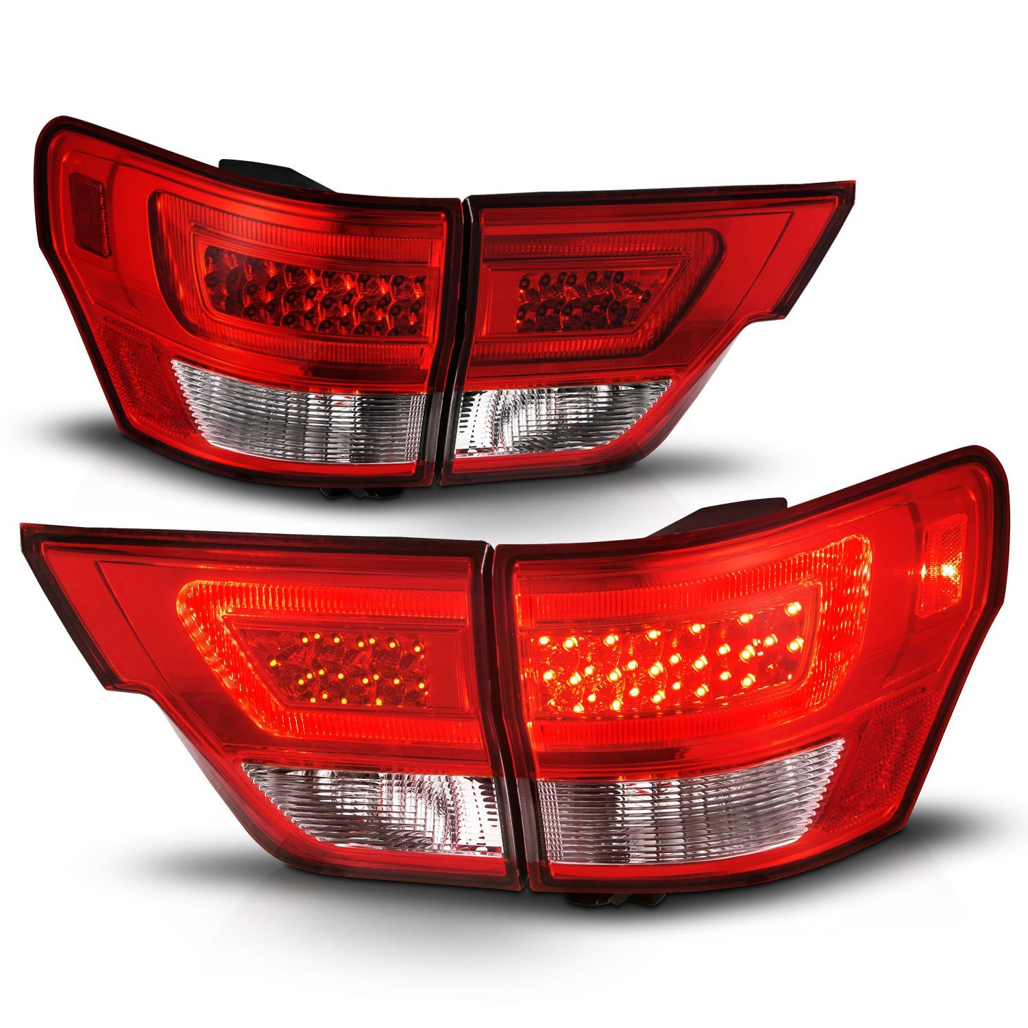 2011-2013 Jeep Grand Cherokee Anzo LED Tail Lights W/ Light Bar Chrome Housing Red/Clear Lens 4PC - 311442