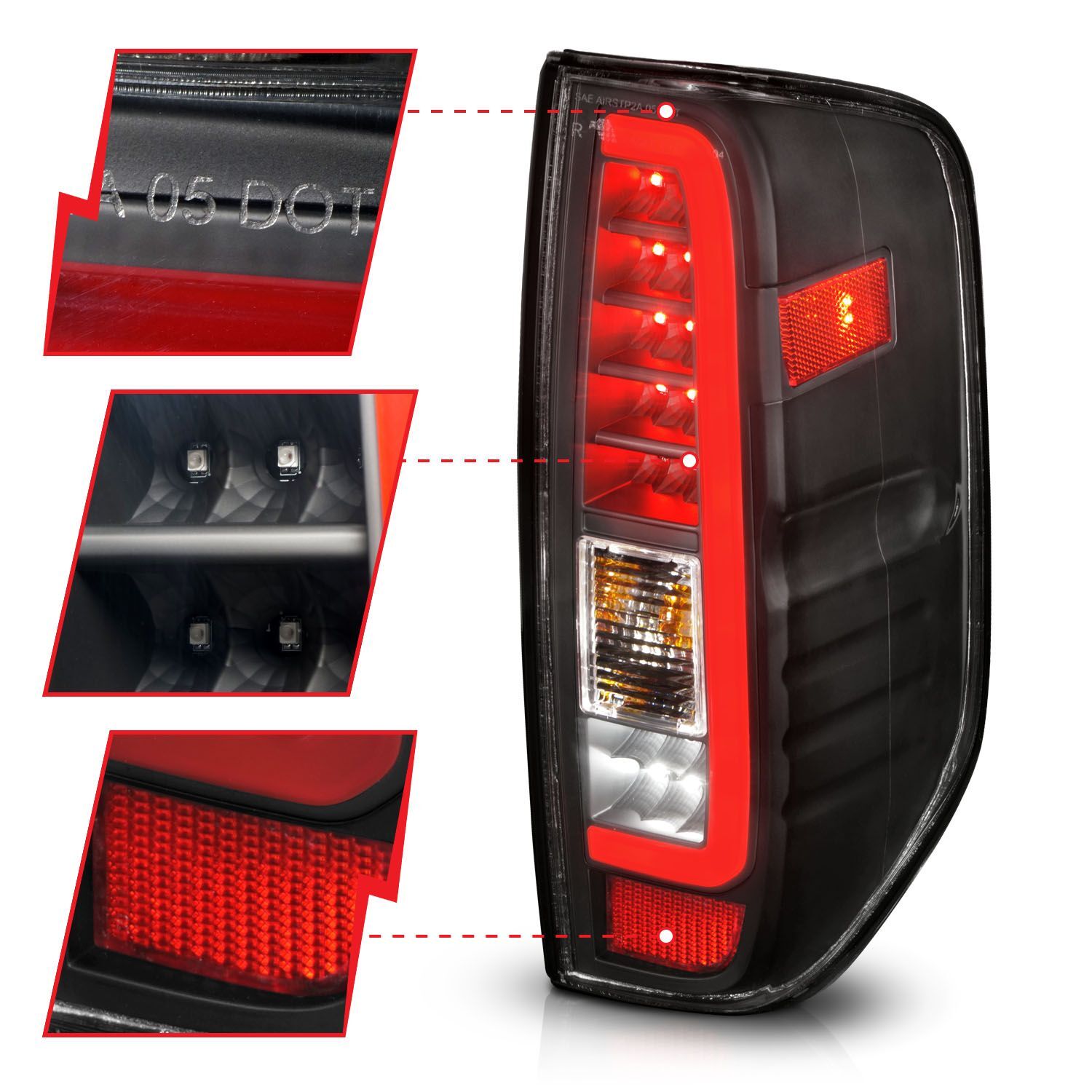 2005-2021 Nissan Frontier Anzo LED Tail Lights W/ Light Bar Black Housing Clear Lens