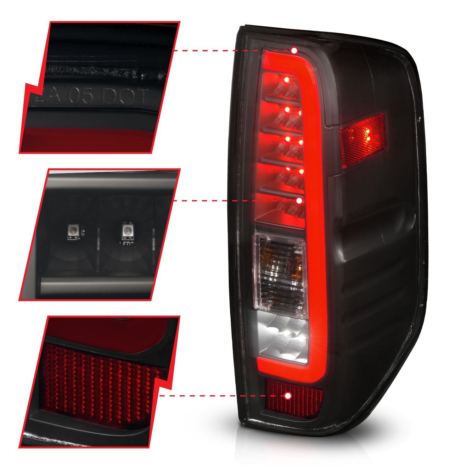 2005-2021 Nissan Frontier Anzo LED Tail Lights W/ Light Bar Black Housing Smoke Lens