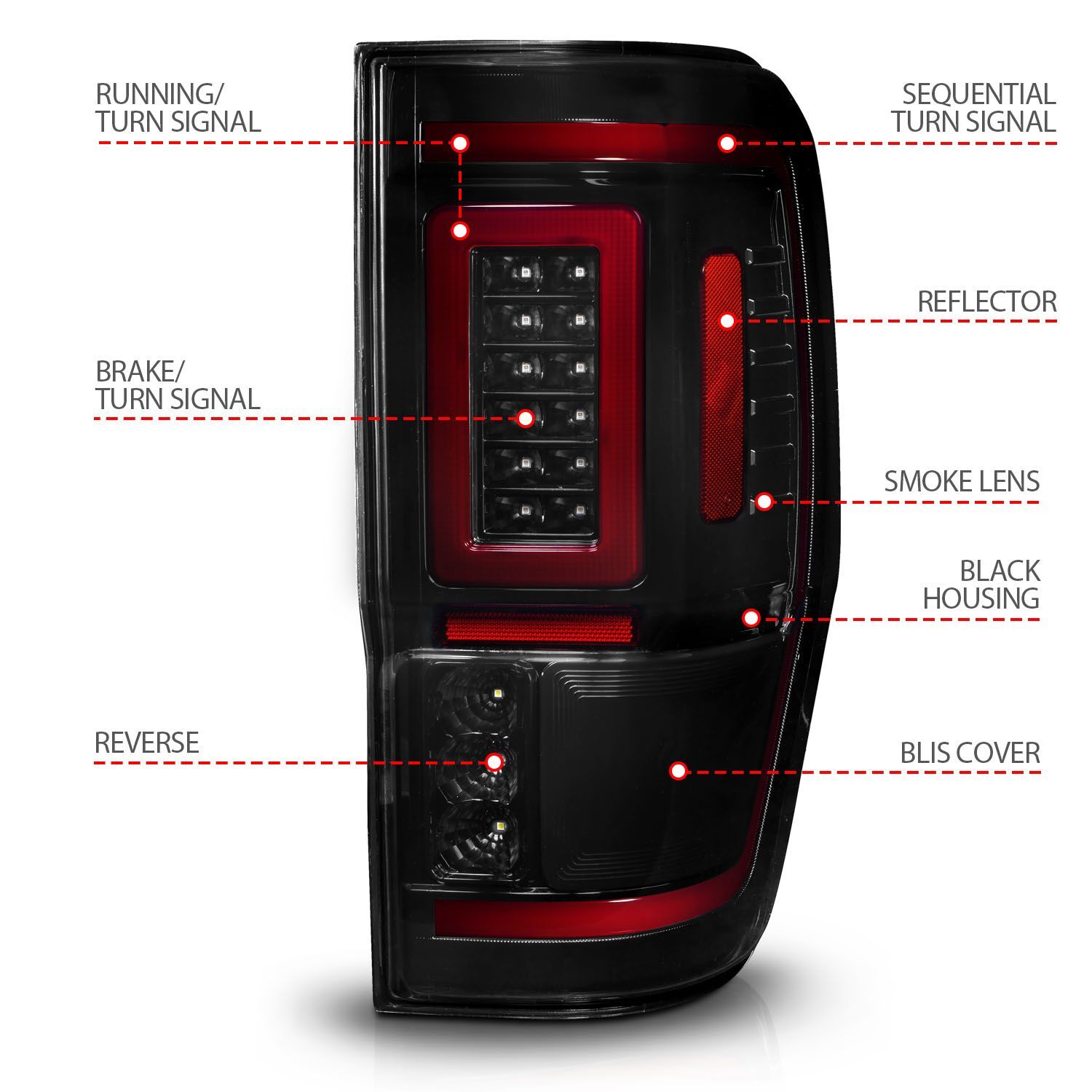 2019-2023 Ford Ranger Anzo Full LED Tail Lights W/ Light Bar Sequential Signal Black Housing Smoke Lens