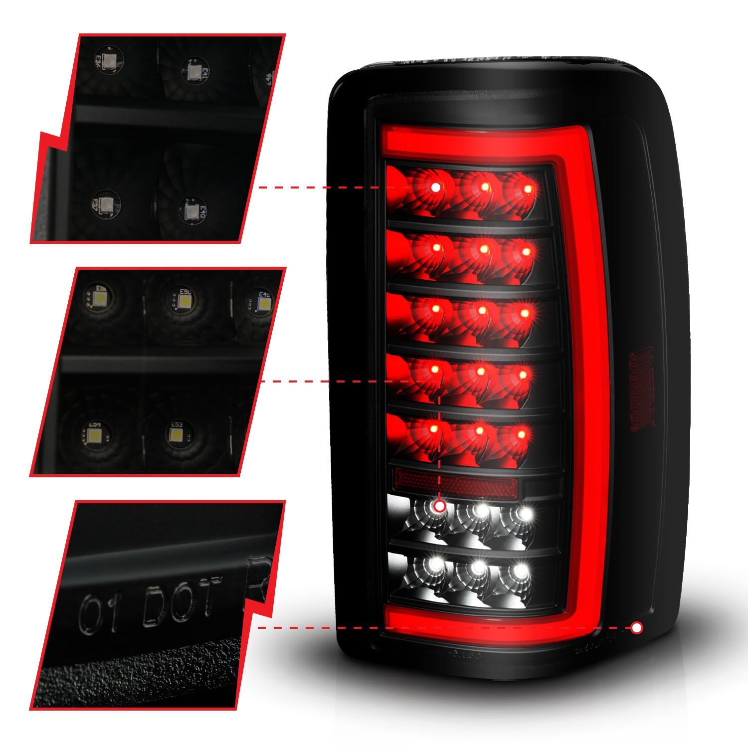 2000-2006 GMC Suburban/Tahoe Anzo Full LED Tail Lights W/ Light Bar Black Housing Smoke Lens