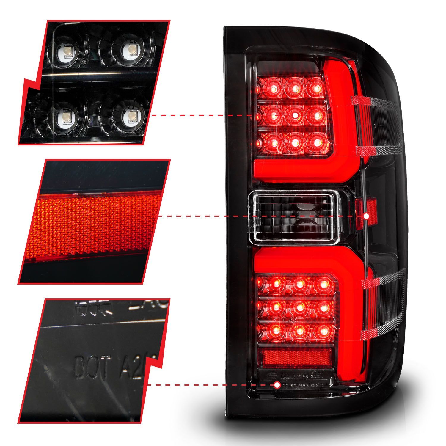 2015-2019 GMC Silverado 1500/2500 HD/3500 HD Dually Anzo Full LED Tail Lights W/ Light Bar Sequential Signal Black Housing Clean Lens
