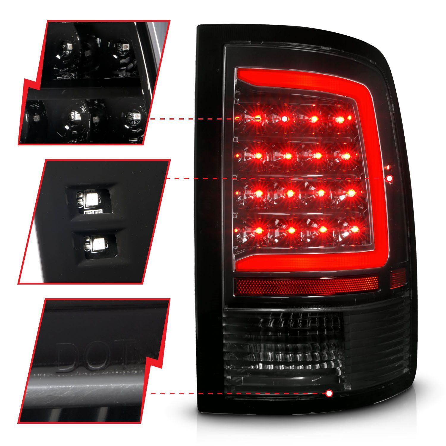 2009-2018 Dodge Ram 1500/2500/3500 Anzo LED Taillight Plank Style Sequential LED Black W/Clear Lens
