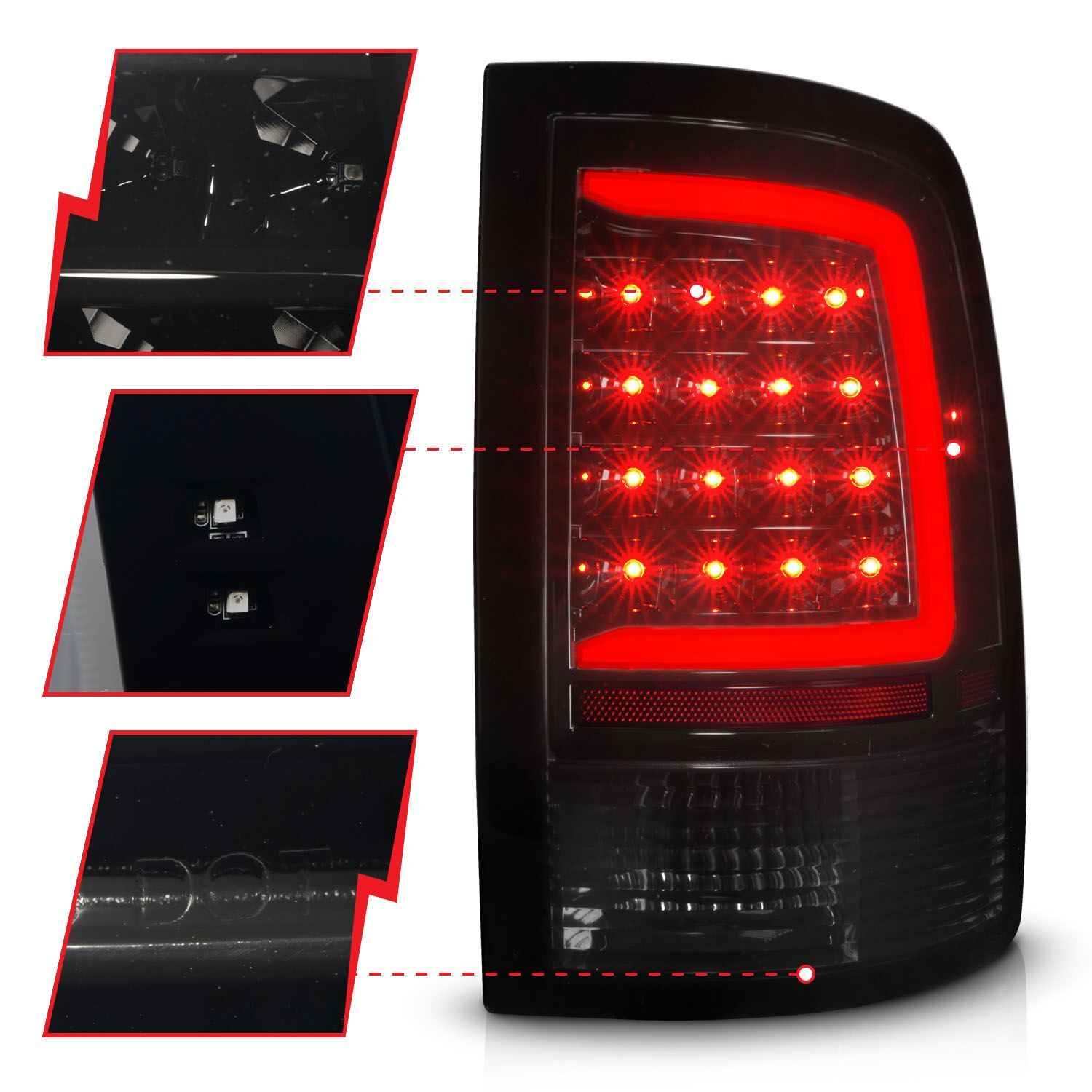 2009-2018 Dodge Ram 1500/2500/3500 Anzo LED Taillight Plank Style Sequential LED Black W/Smoke Lens