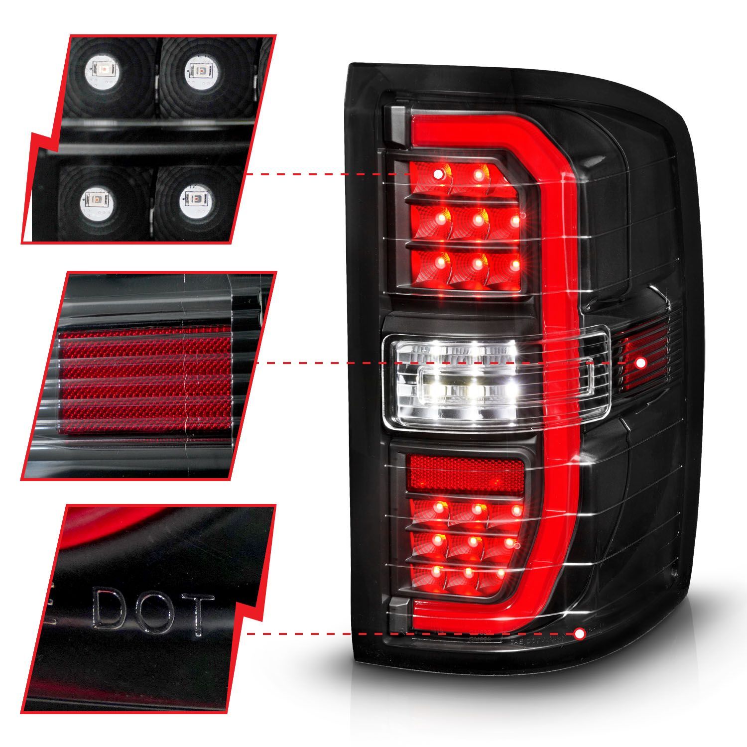 2015-2019 GMC Sierra 1500/2500 HD/3500 HD Anzo Sequential LED C-Bar Tail Lights Black Housing Clear Lens