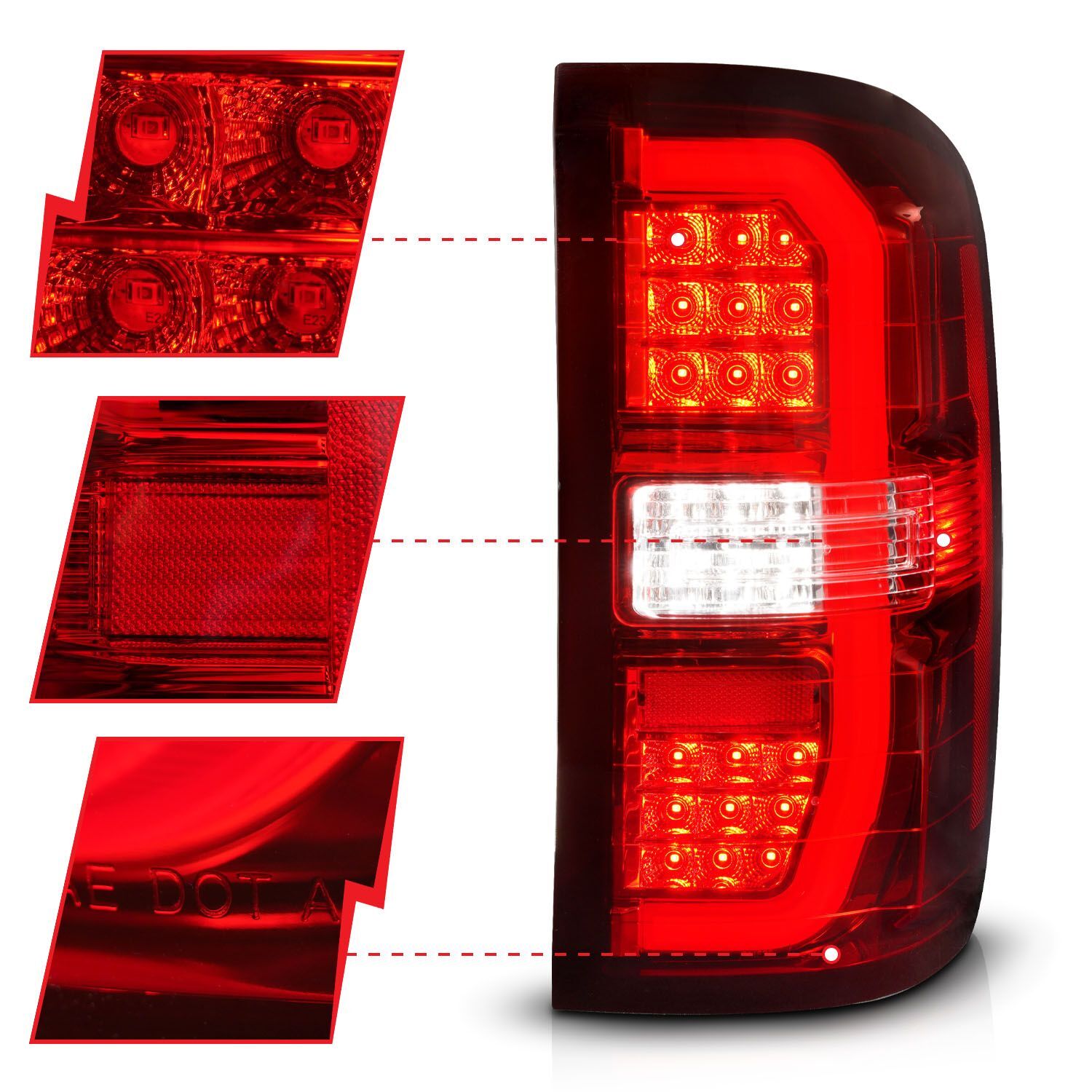 2015-2019 GMC Sierra 1500/2500 HD/3500 HD Anzo Sequential LED C-Bar Tail Lights Chrome Housing Red/Clear Lens