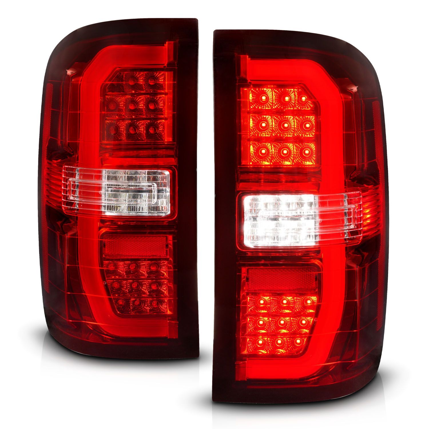 2015-2019 GMC Sierra 1500/2500 HD/3500 HD Anzo Sequential LED C-Bar Tail Lights Chrome Housing Red/Clear Lens - 311466