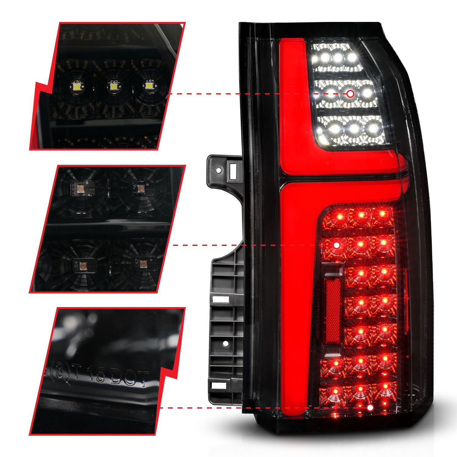 2015-2020 Chevrolet Suburban/Tahoe Anzo Sequential LED Tube Tail Lights Smoke Black