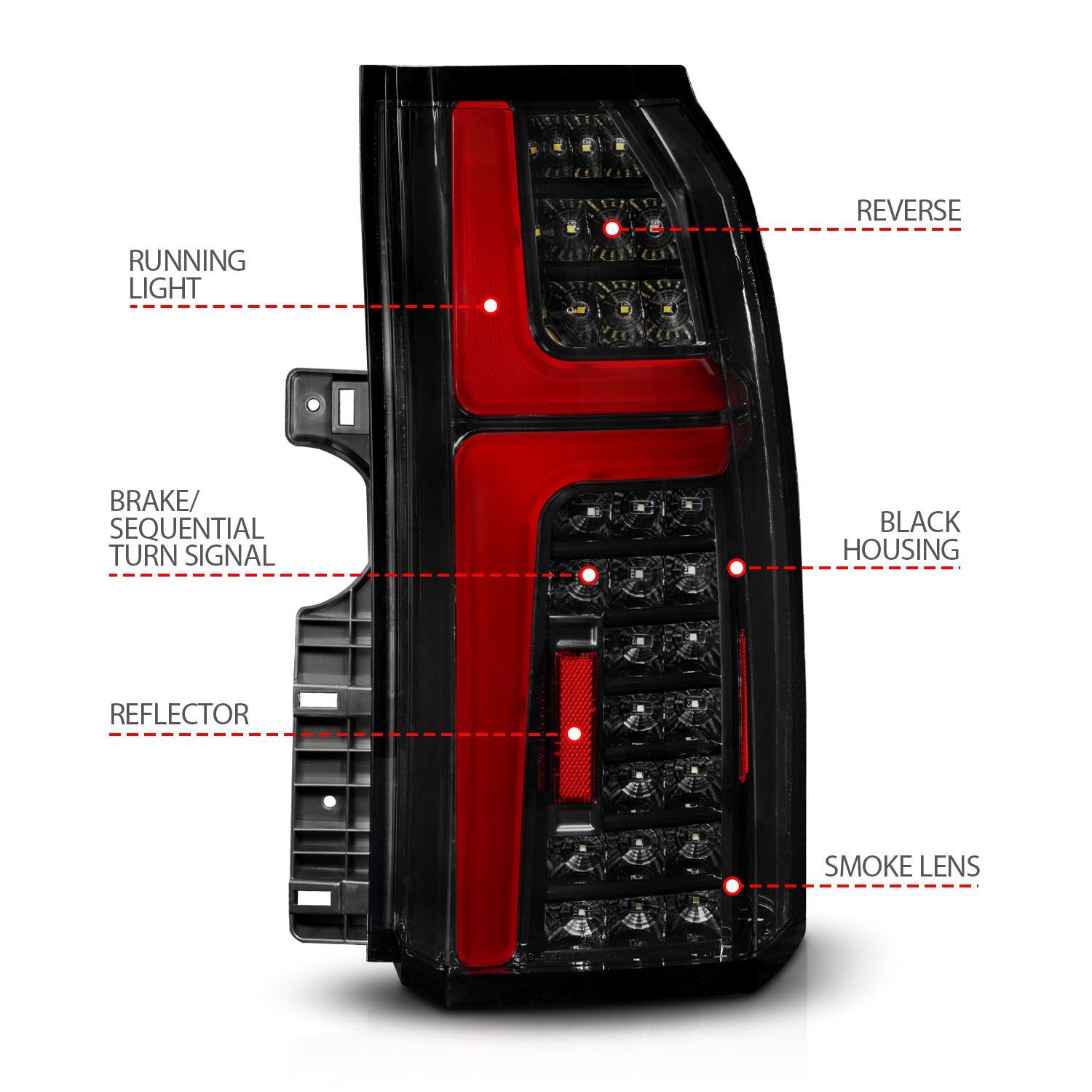 2015-2020 Chevrolet Suburban/Tahoe Anzo Sequential LED Tube Tail Lights Smoke Black