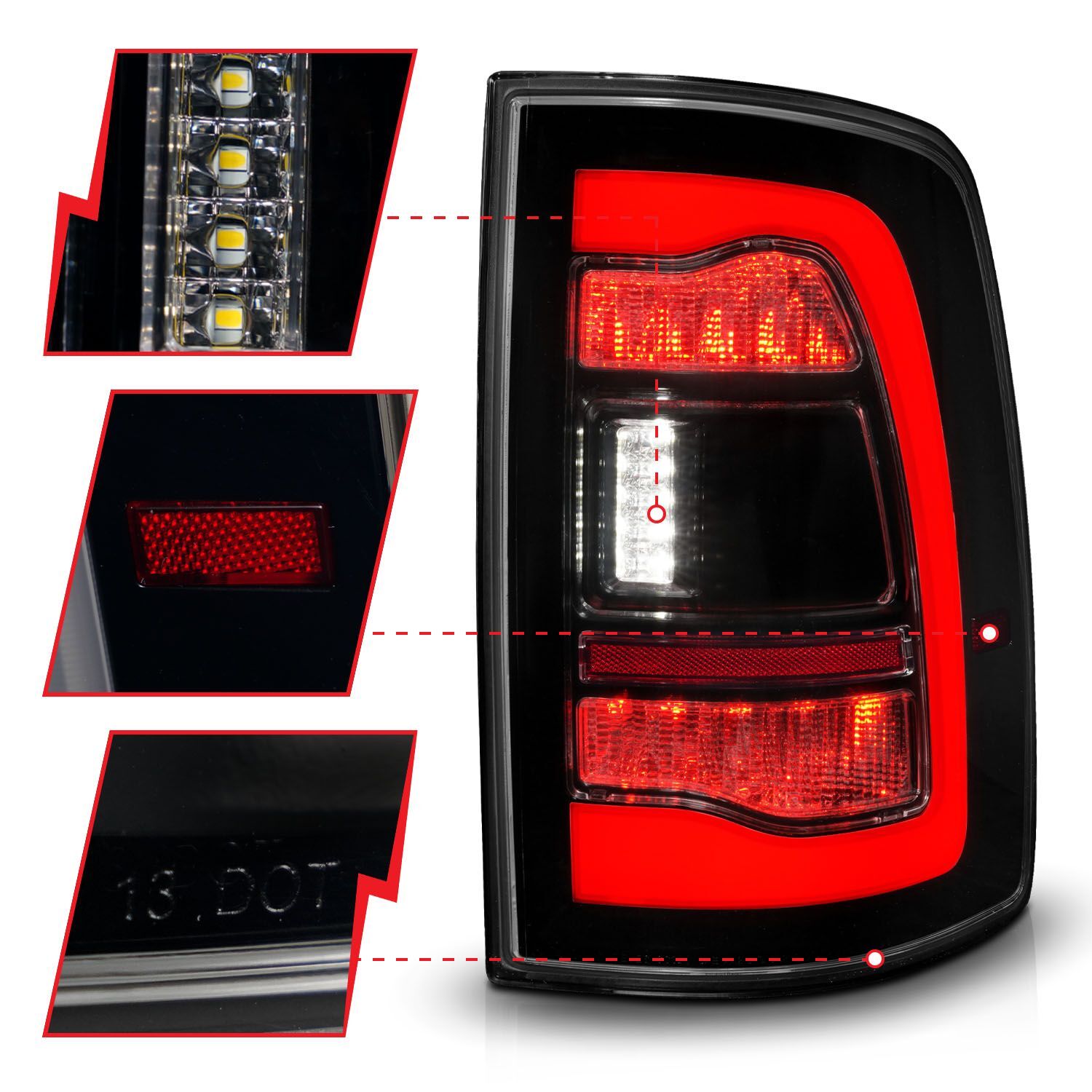 2009-2018 Dodge Ram 1500/2500/3500 Anzo Sequential LED Tail Lights Smoke Black