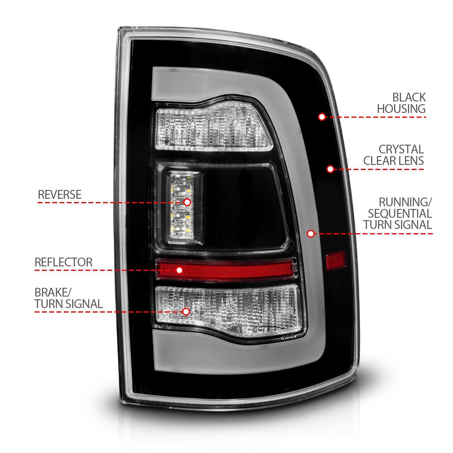 2009-2018 Dodge Ram 1500/2500/3500 Anzo Sequential LED Tail Lights Black W/Switchback Amber Signal