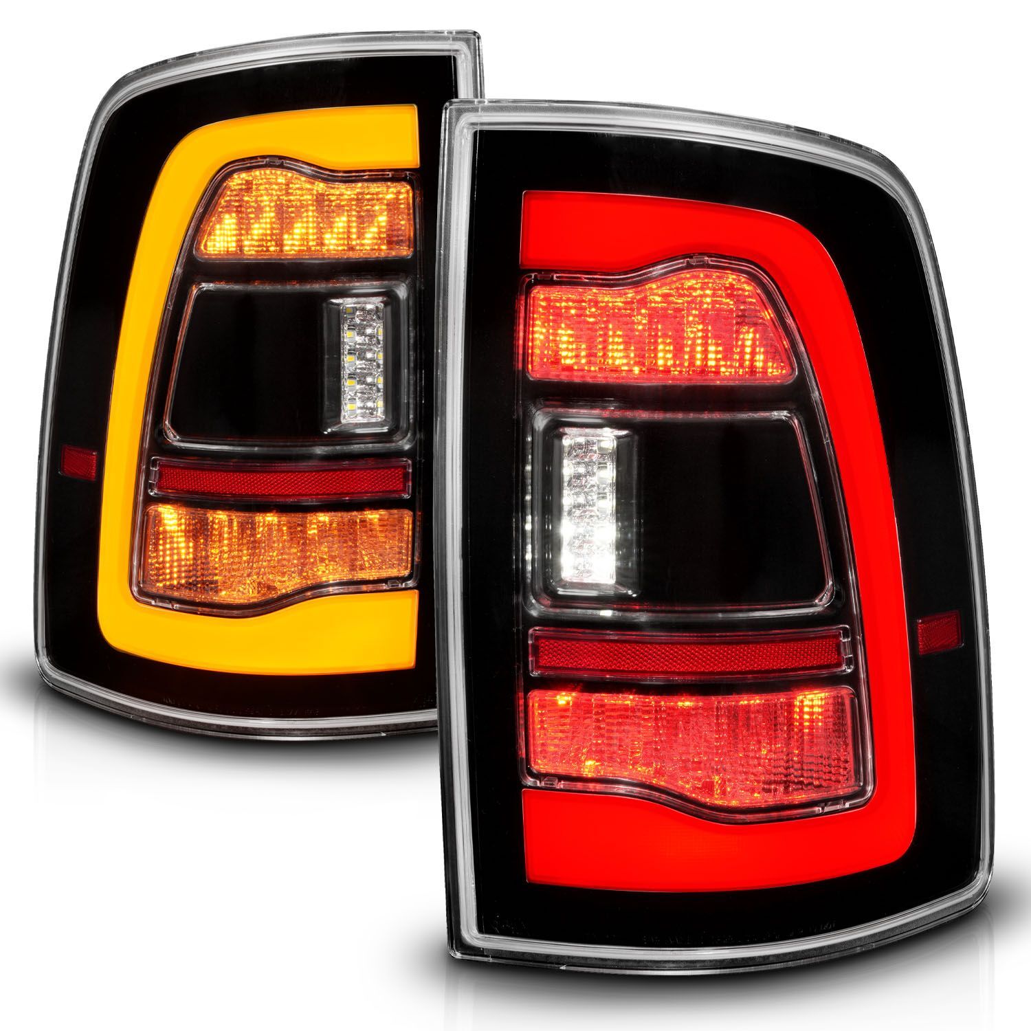2009-2018 Dodge Ram 1500/2500/3500 Anzo Sequential LED Tail Lights Black W/Switchback Amber Signal - 311471