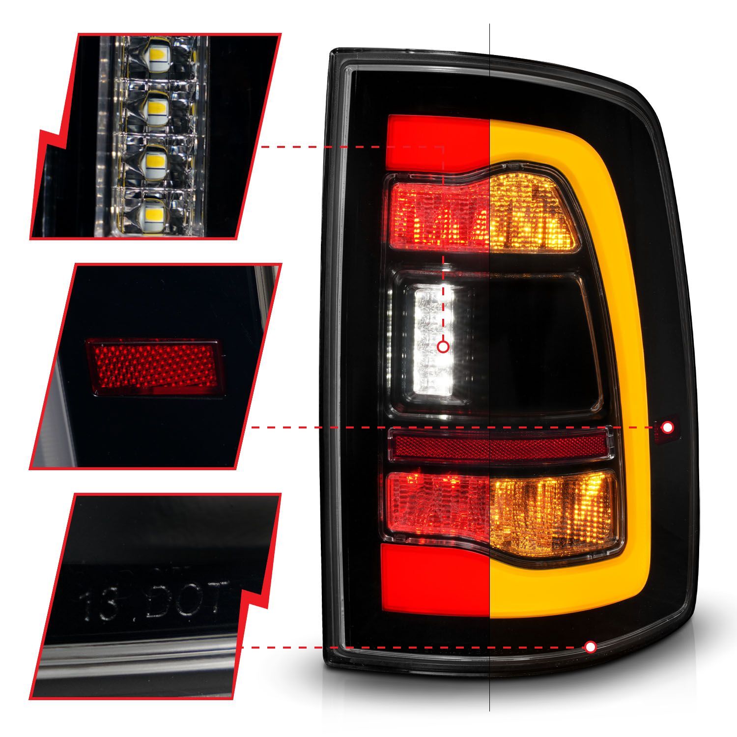 2009-2018 Dodge Ram 1500/2500/3500 Anzo Sequential LED Tail Lights Smoke Black W/Switchback Amber Signal