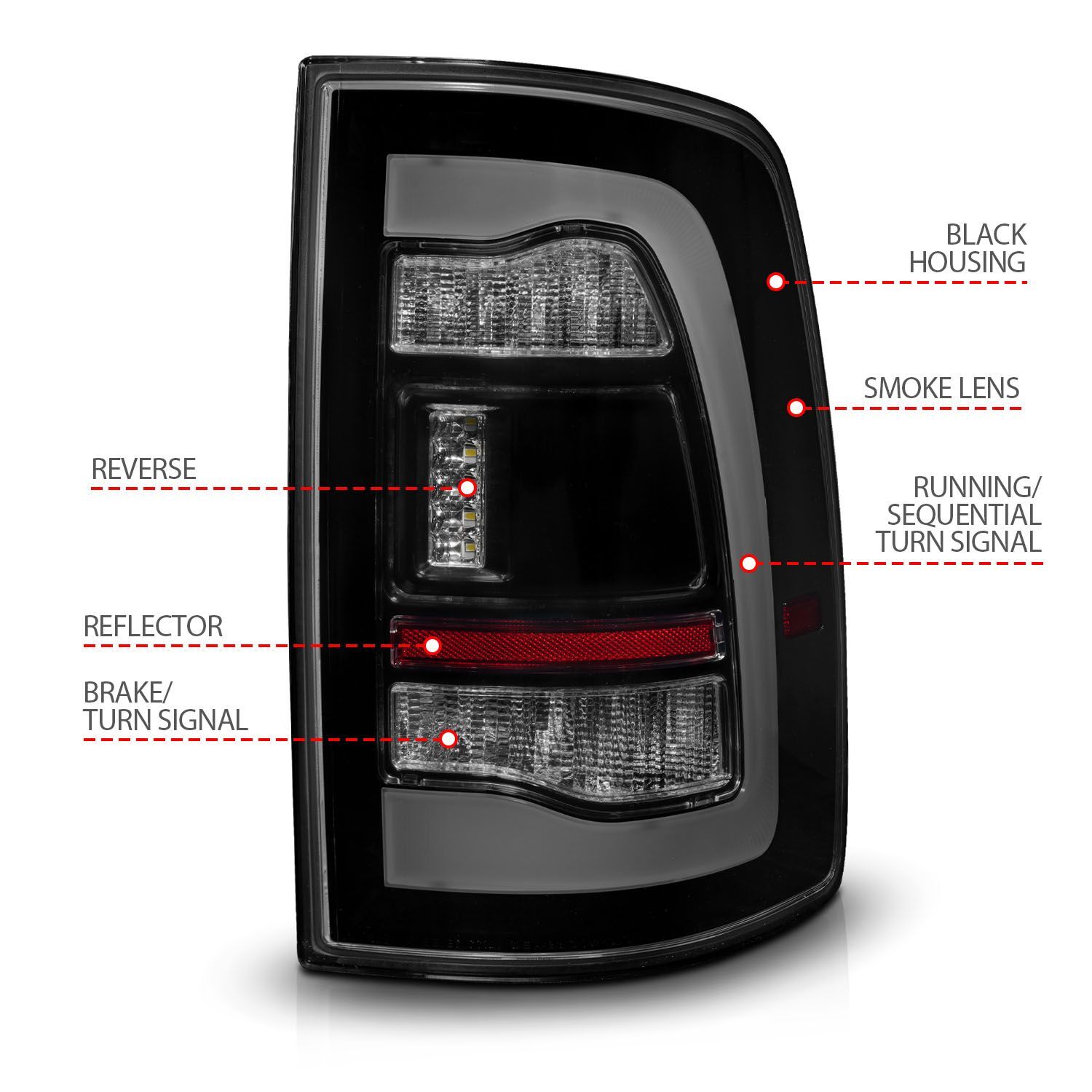 2009-2018 Dodge Ram 1500/2500/3500 Anzo Sequential LED Tail Lights Smoke Black W/Switchback Amber Signal