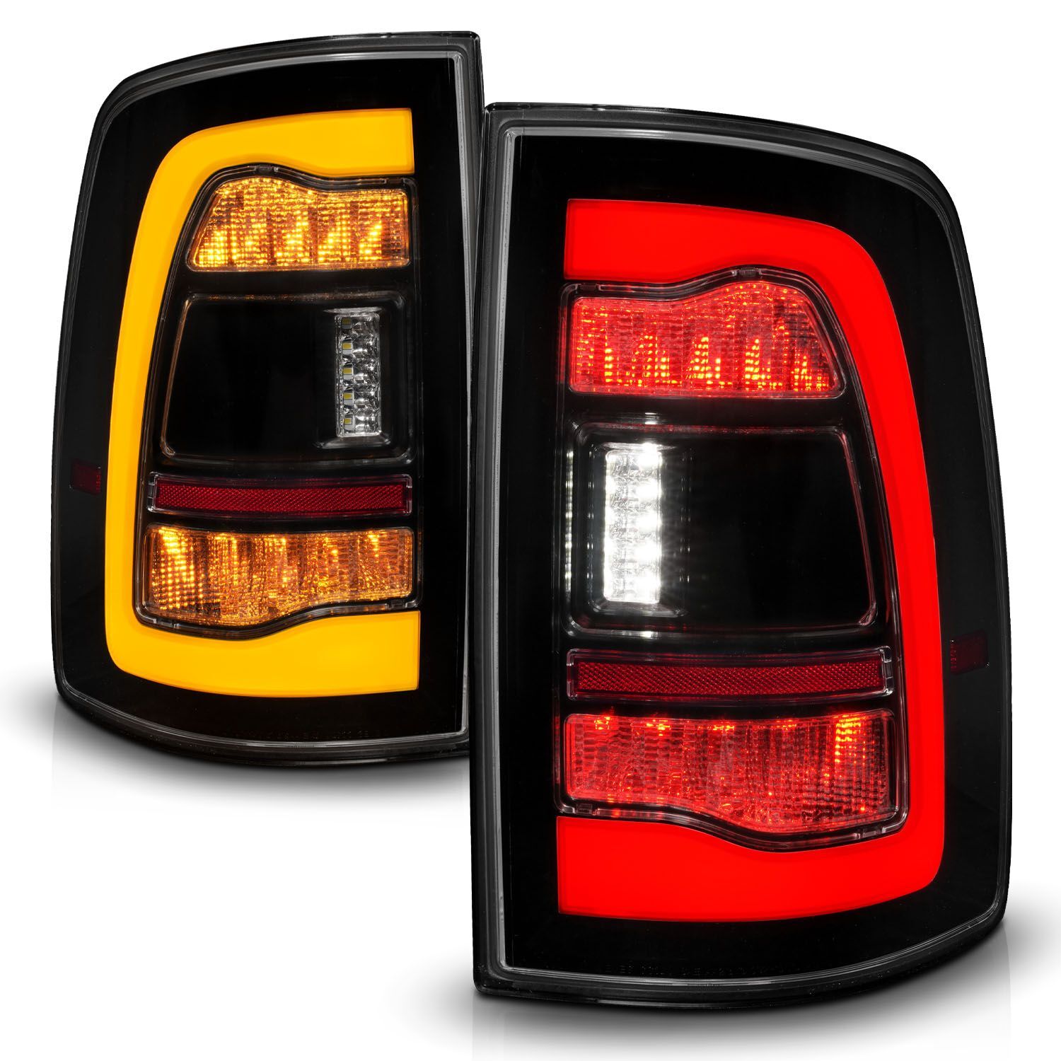 2009-2018 Dodge Ram 1500/2500/3500 Anzo Sequential LED Tail Lights Smoke Black W/Switchback Amber Signal - 311472