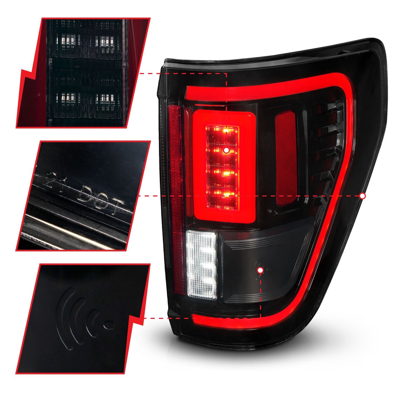 2021-2023 Ford F-150 Anzo Full LED Sequential Signal Black Smoke Tail Light W/ Blis Cover
