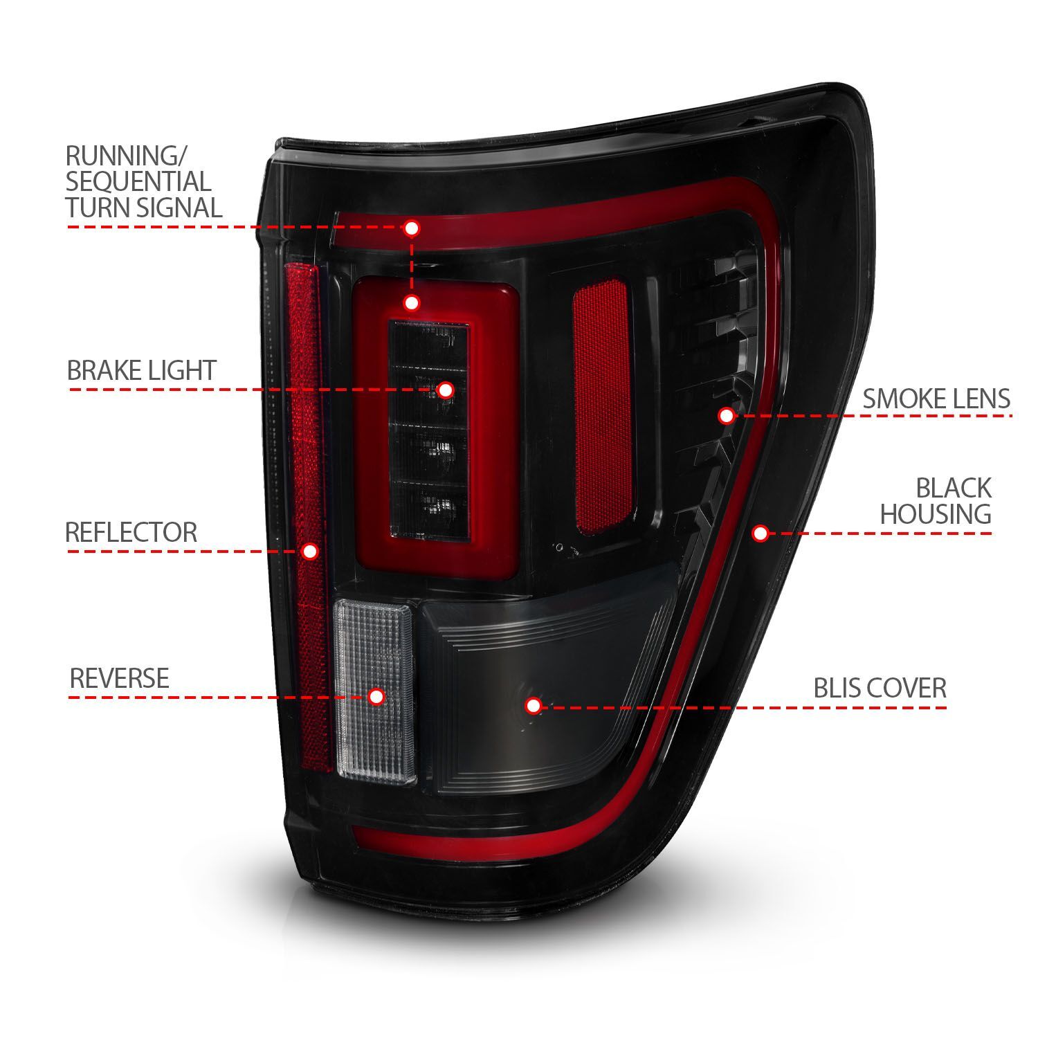 2021-2023 Ford F-150 Anzo Full LED Sequential Signal Black Smoke Tail Light W/ Blis Cover