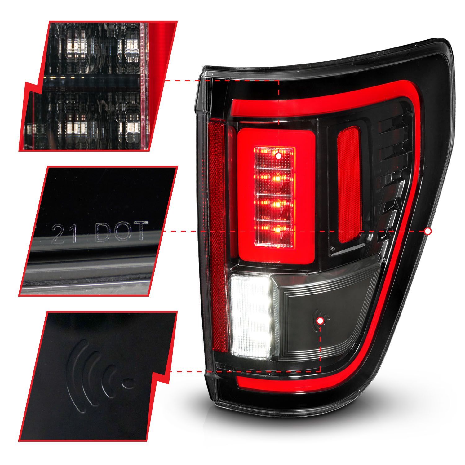 2021-2023 Ford F-150 XLT Anzo Full LED Sequential Signal Black Tail Light W/ Blis Cover