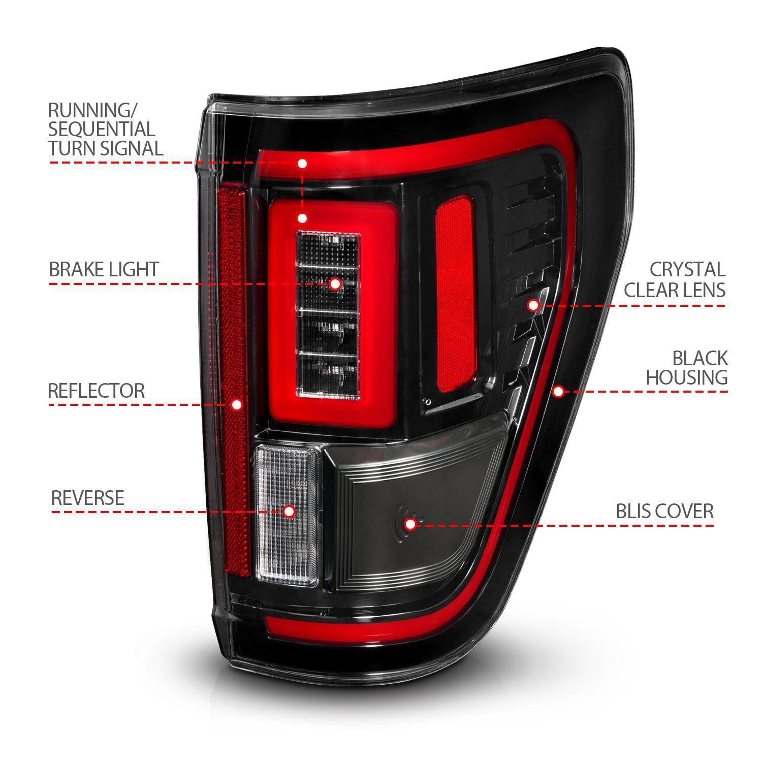 2021-2023 Ford F-150 XLT Anzo Full LED Sequential Signal Black Tail Light W/ Blis Cover