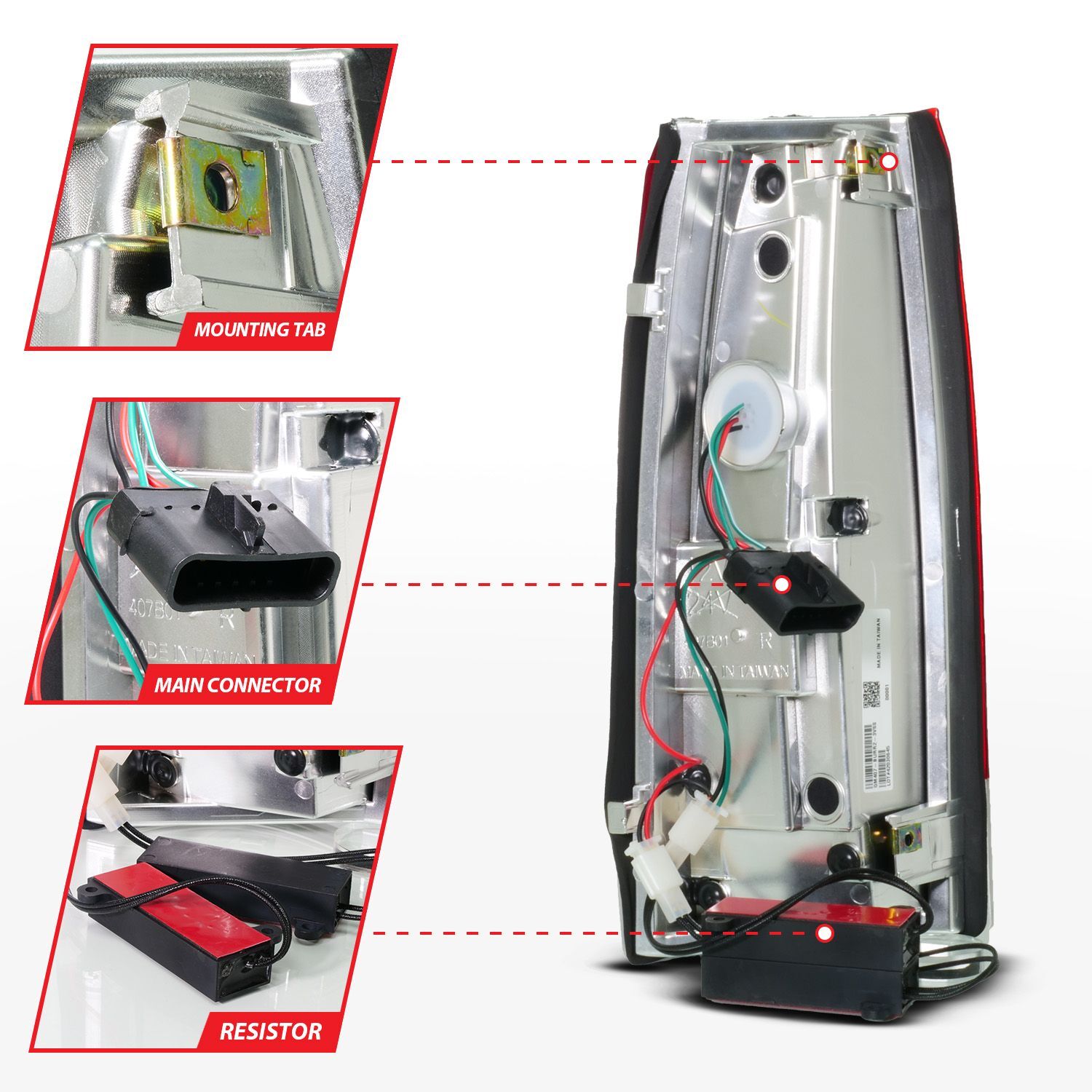 1988-1998 GMC Escalade Anzo Full LED Light Tube Tail Lights Chrome Housing Red/Clear Lens