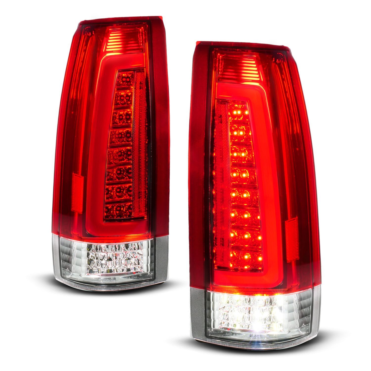 1988-1998 GMC Escalade Anzo Full LED Light Tube Tail Lights Chrome Housing Red/Clear Lens - 311484