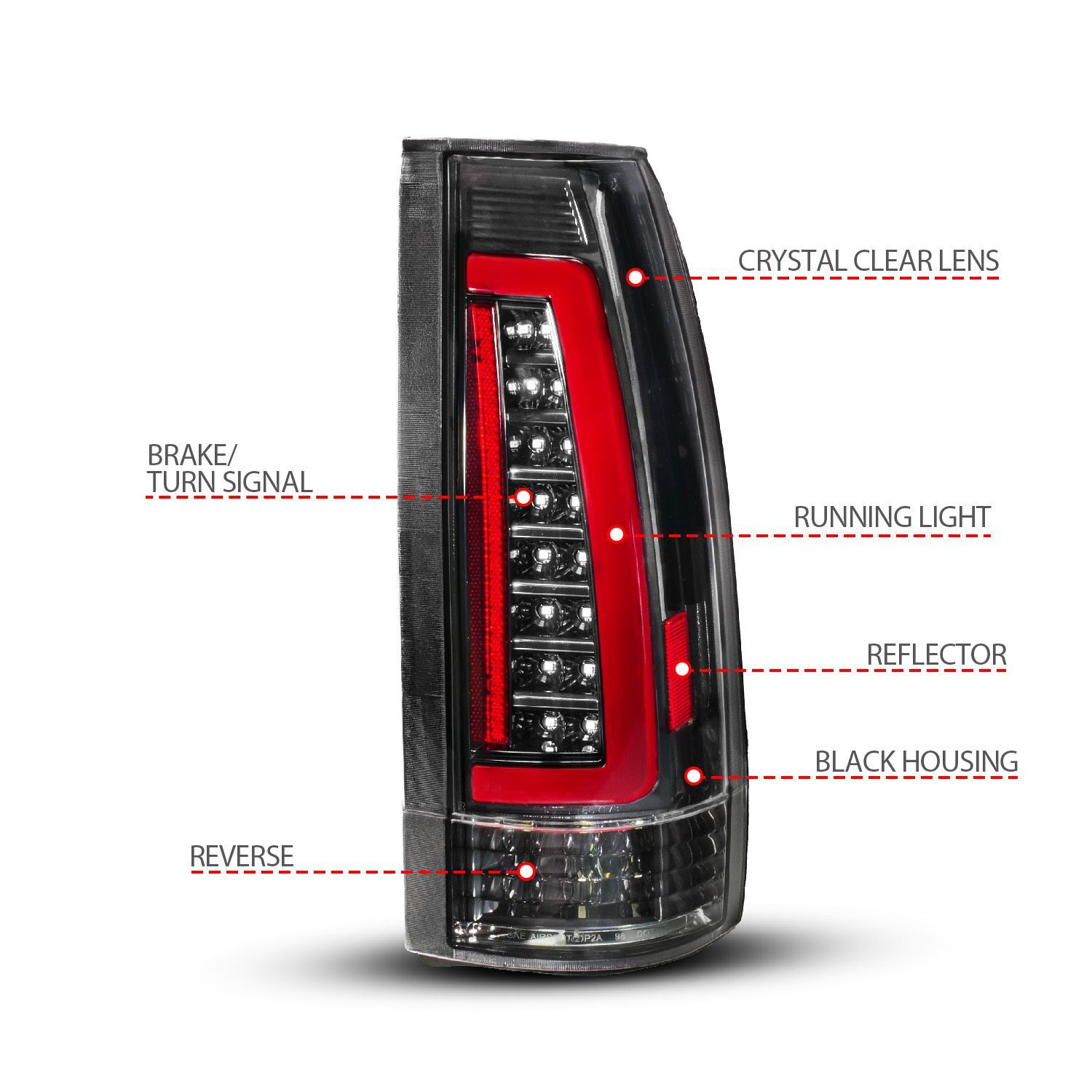 1988-1998 GMC Escalade Anzo Full LED Light Tube Tail Lights Black Housing Clear Lens