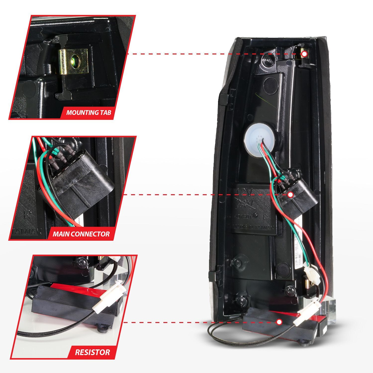 1988-1998 GMC Escalade Anzo Full LED Light Tube Tail Lights Black Housing Clear Lens