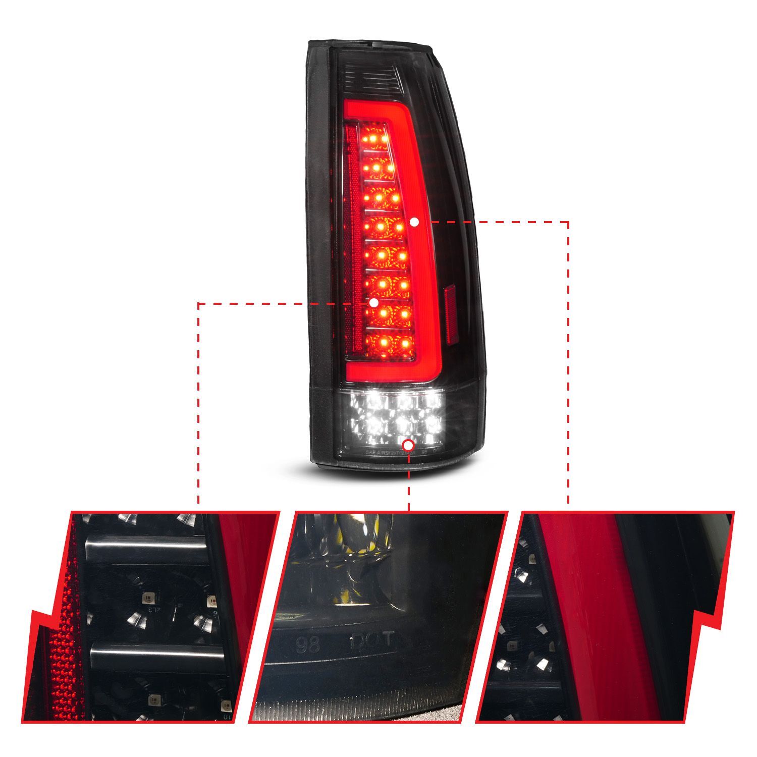 1988-1998 GMC Escalade Anzo Full LED Light Tube Tail Lights Black Housing Smoke Lens