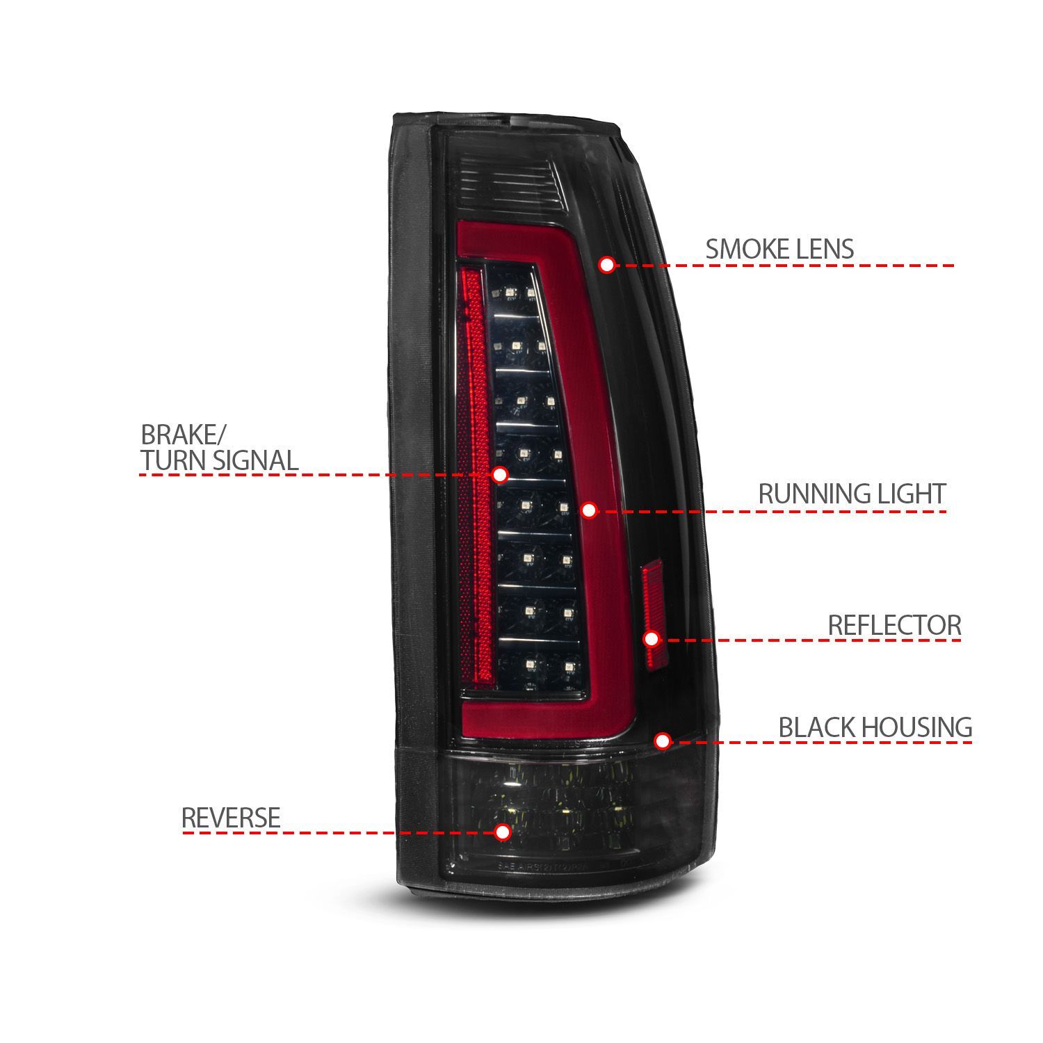 1988-1998 GMC Escalade Anzo Full LED Light Tube Tail Lights Black Housing Smoke Lens