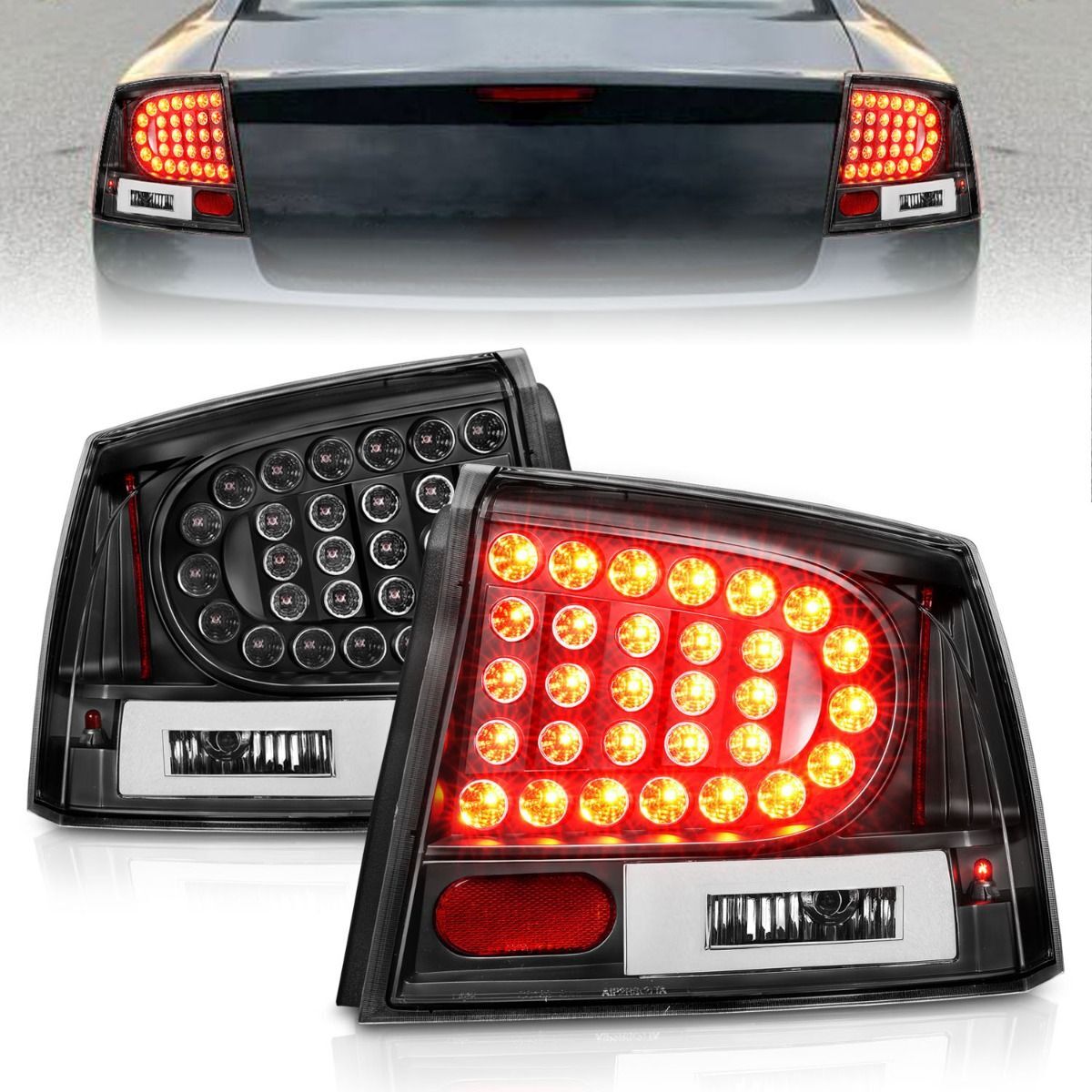 2006-2008 Dodge Charger Anzo LED Tail Lights Black - 321014
