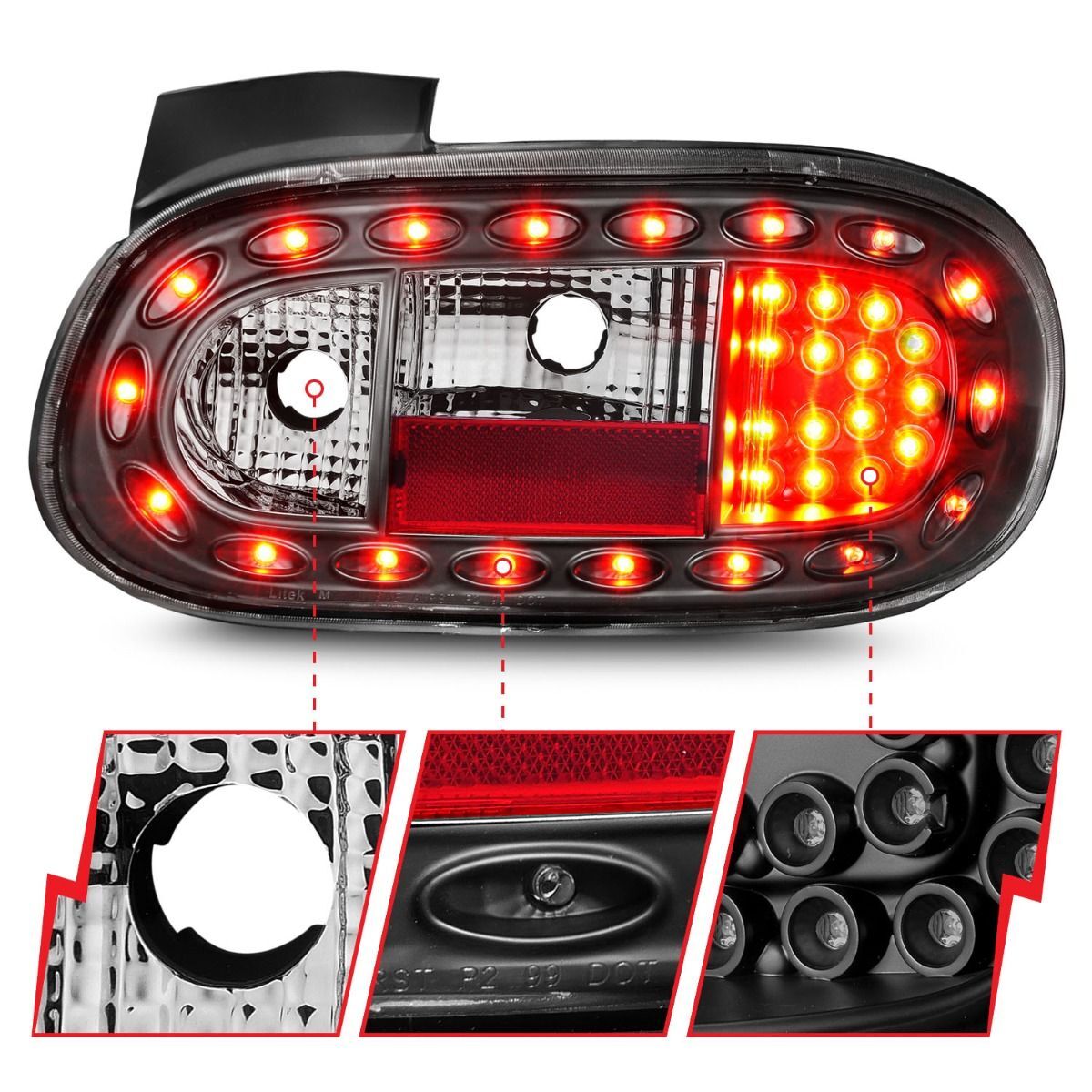 1998-2005 Mazda Miata Anzo LED Tail Lights Black