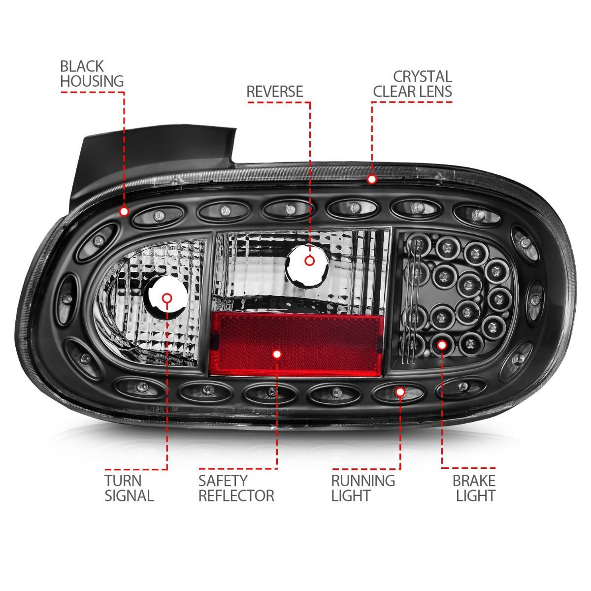 1998-2005 Mazda Miata Anzo LED Tail Lights Black