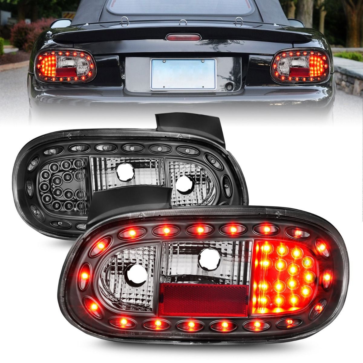 1998-2005 Mazda Miata Anzo LED Tail Lights Black - 321212
